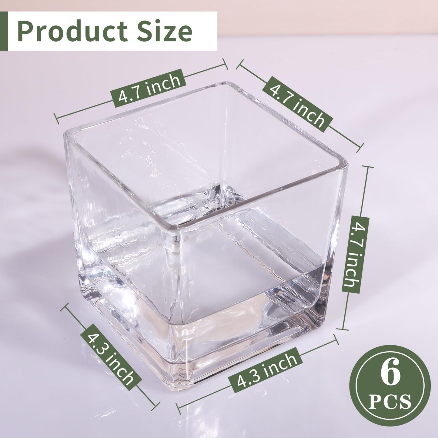 PINIWON 6 Pack Square Glass Vases 5 x 5 x 5 Inch, Clear Cube Flower Vases for Centerpieces, Candle Holders for Wedding Party Home Decor