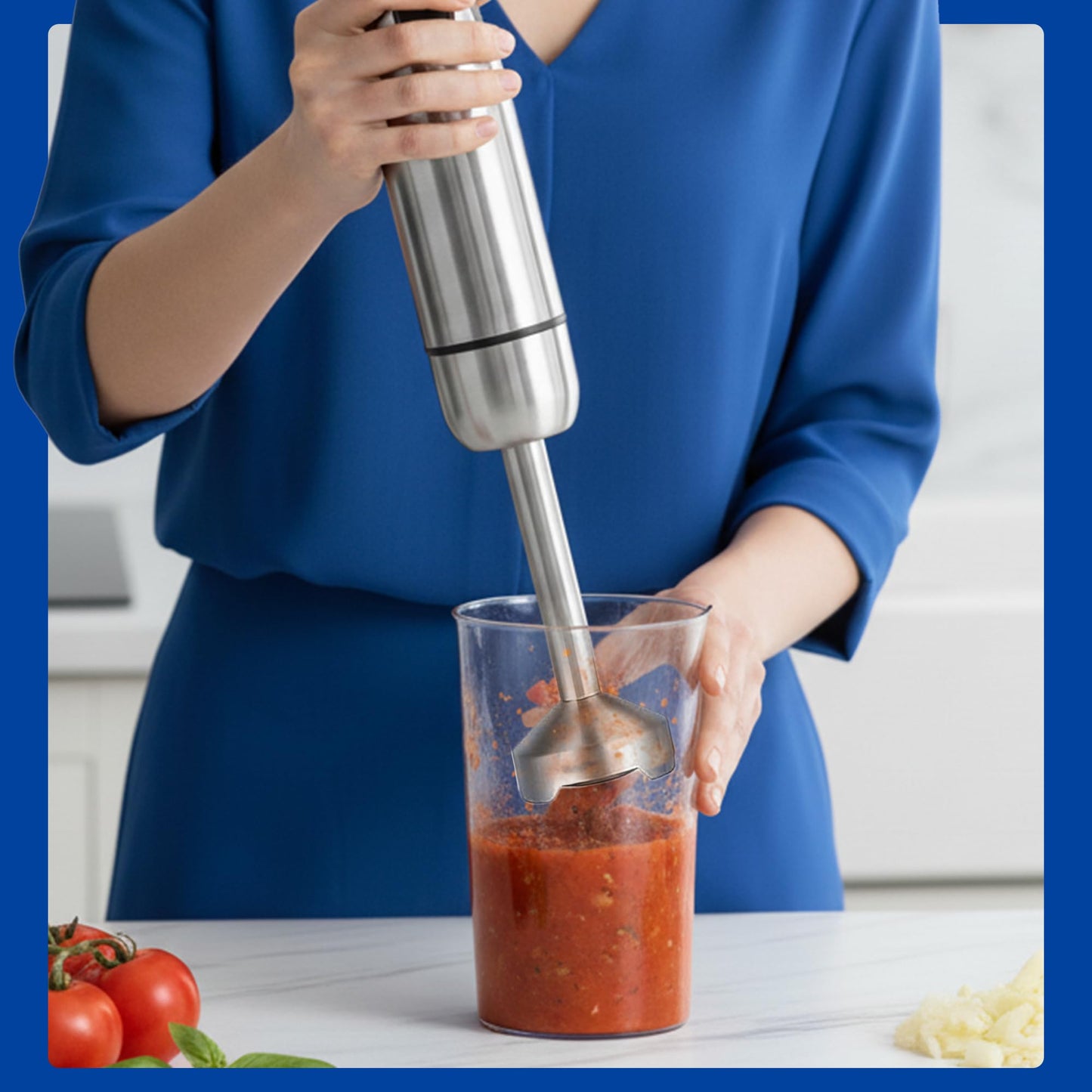 TEGH 4-in-1 Immersion Hand Blender Set - 800W Powerful Stainless Steel Stick Blender with Whisk, Chopper and Beaker - 8-Speed Handheld Blender for Smoothies, Soup, Baby Food and Puree