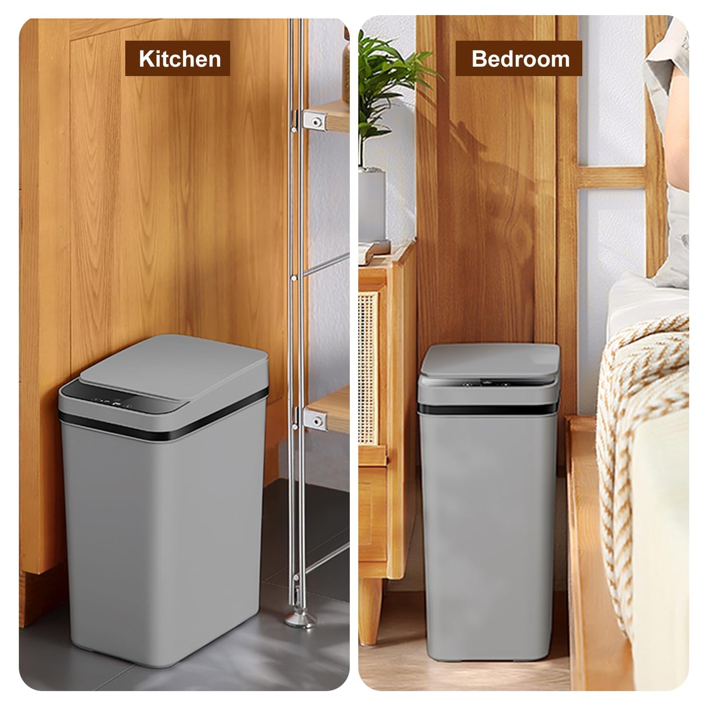 Yatmung 3 Pack - Small Trash Can with Lid for Bathroom 2.5 Gallon Automatic Trash Cans Touchless - Bedroom, Kitchen, Office - Slim Smart Garbage Can - Motion Sensor Trash can Bathroom (Grey)