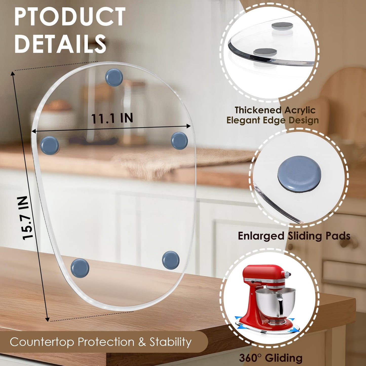 Baemin Thickened Acrylic Mixer Slider (Compatible with KitchenAid Mixer) (Slider for 5-8QT Stand Mixer) (Mixers Accessories) Sturdy Heavy-Duty Mixer Slider, Clear
