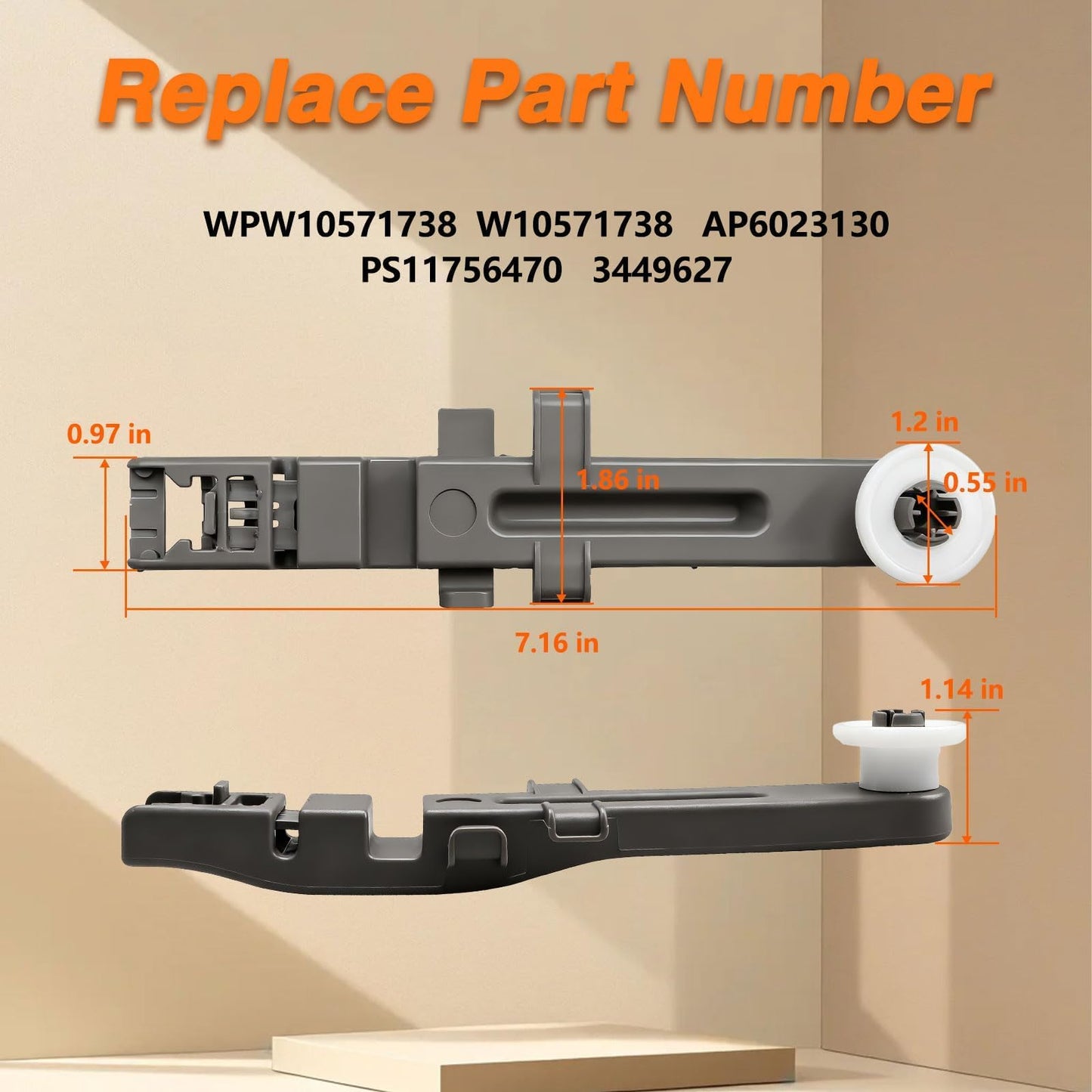 RUHUALIFE Dishwasher Upper Dishrack Adjuster and Wheel Assembly Compatible with Whirlpool, KitchenAid, Maytag, Amana, Magic Chef Dishwasher Replace# WPW10571738 W10571738 AP6023130 PS11756470 (4 Pack)