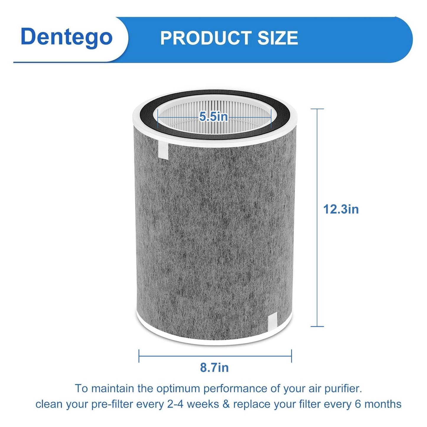 Dentego 2 Pack HP302 HP201 Filter Replacement Compatible with Shark HP200 HP201 HP202 HP232 HP301 HP302 AP1000 HC501 502 MAX Clean Sense iq Air Purifier, Part #HE2FKBAS, HE2FKBASMB