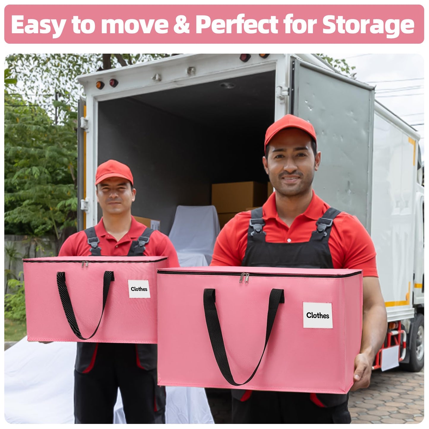 YEUEYS 6 Pack Extra Large Heavy Duty Moving Bags with Reinforced Zipper & Wide Carrying Handles, Durable Storage Totes for Clothes Packing, College Dorm, Travel & Home Organization, Pink