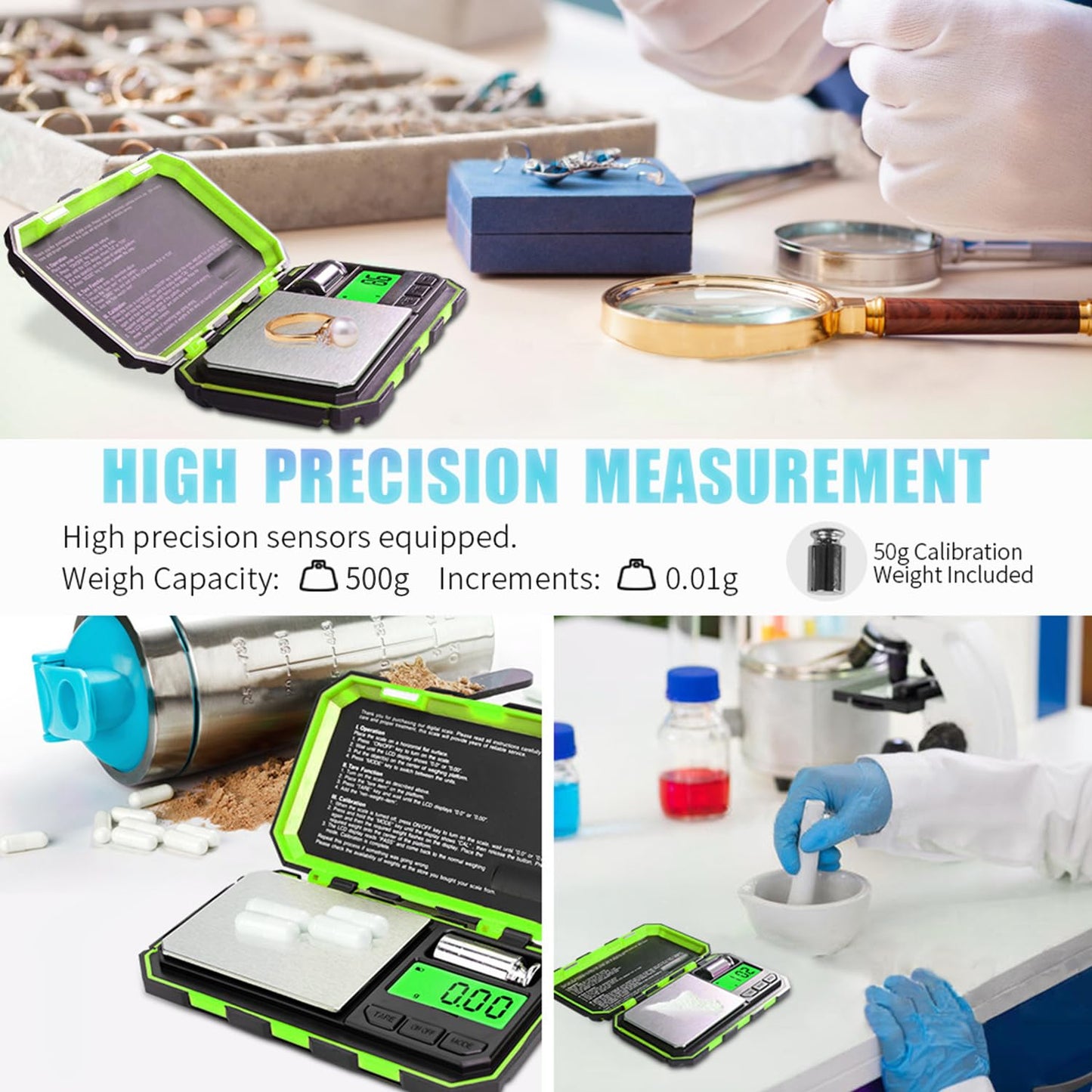 Fuzion Pocket Gram Scale, 500g x 0.01g Digital Jewelry Scale, 6 Modes Conversion Mini Scale with LCD Display, Tare for Herb, Food, Jewelry, Medicine
