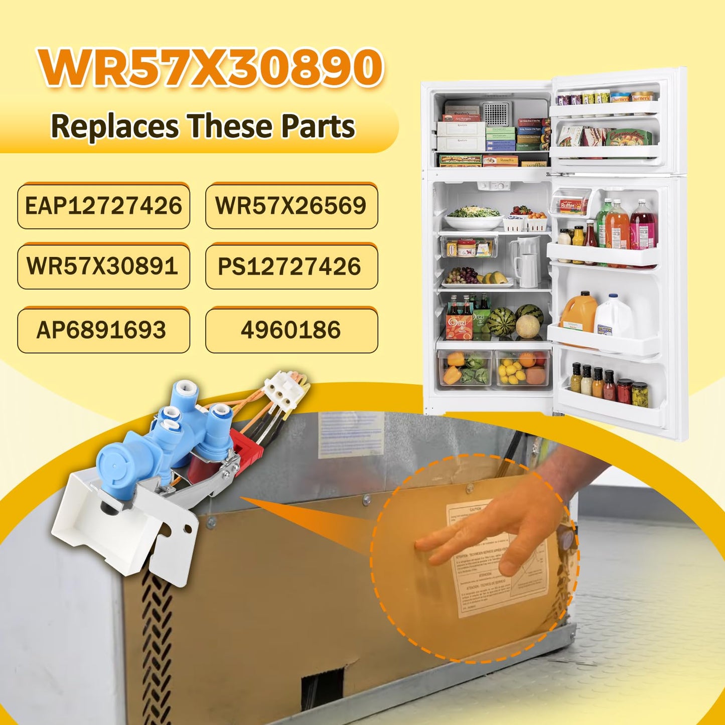 WR57X30890 Refrigerator Water Inlet Valve for GE Haier Hotpoint, Replacement Part WR57X26569 WR57X30891 4960186 AP6891693 PS12727426 EAP12727426