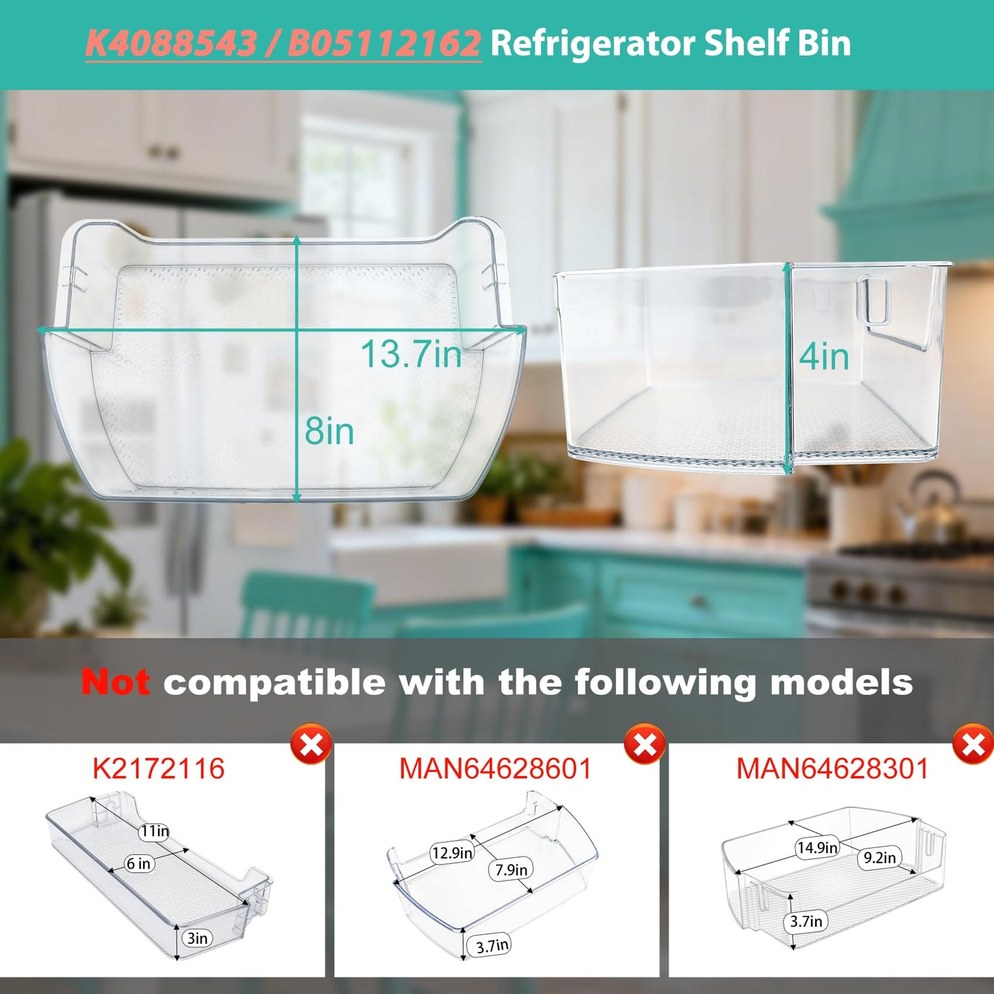 HRF266N6CSE1 Door shelf, Compatible with Hisense Refrigerator Door Bin Right and Left HFR266N6CSE, RF26N1ASE, HRF266N6CSE. for Hisense Upper Door Shelf Right HRF254N6TSE, HRF254N6DSE. part: K4088543.