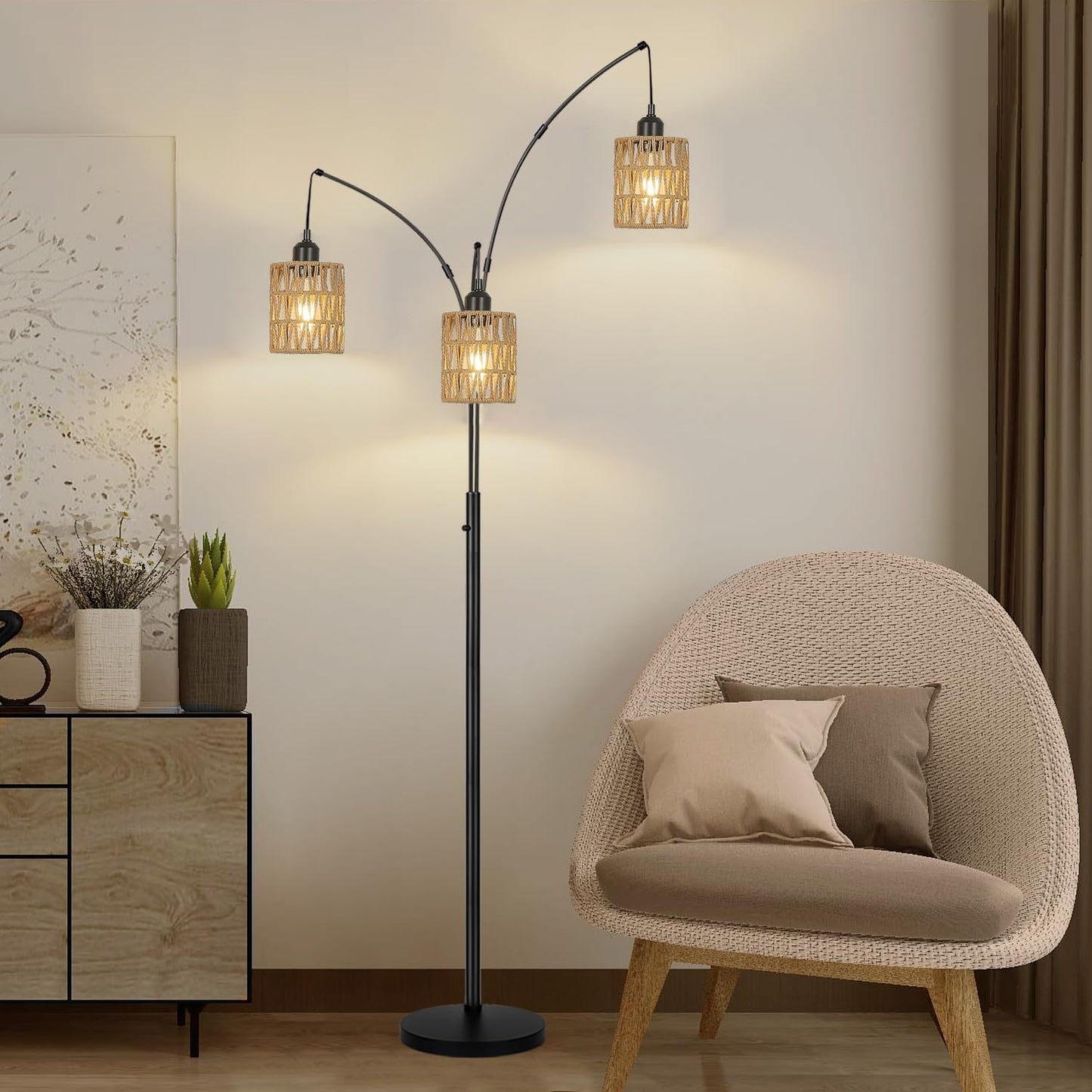 3 Pack Rattan Lamp Shade Small Boho Shades Replacement - Pendant Sconce Shade Ceiling Fan Light Covers Cylinder Woven Lampshade for Floor Lamps Pendant Light Chandelier Wall Sconces