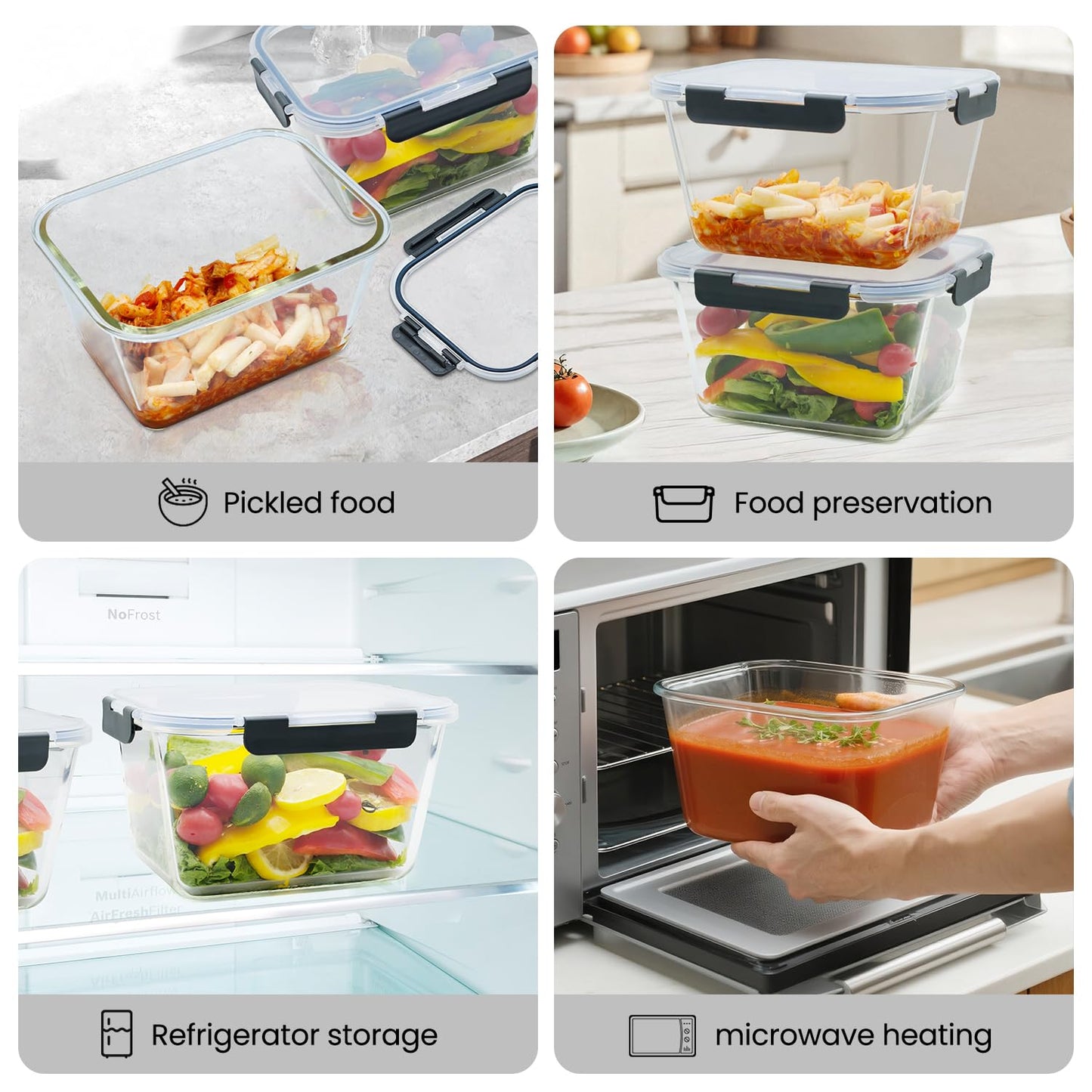 Hontent 2 Pack Large Glass Storage Containers with Lids 85oz/10.5cup Big Airtight Glass Food Storage Containers for Rotisserie Chicken Watermelon Meal Prep, BPA Free, Freezer Dishwasher Oven Safe