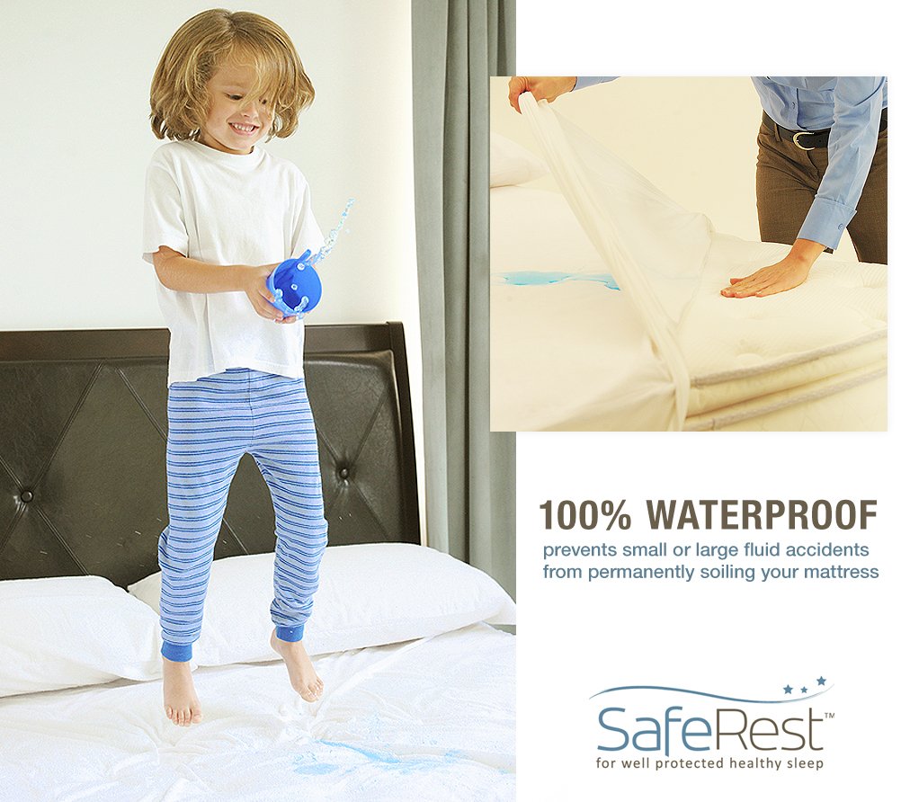 SafeRest Zippered Mattress Protector - Premium 9-12 Inch Waterproof Mattress Cover for Bed - Breathable, Noiseless Washable Mattress Encasement - King