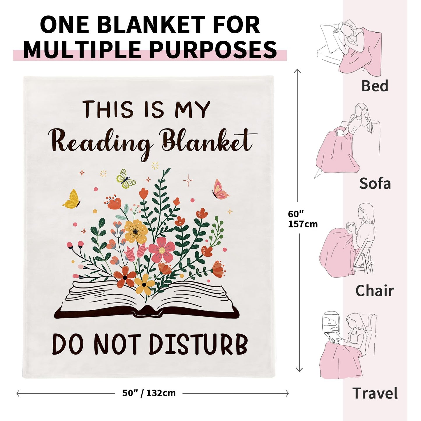 Glydein Book Lovers Gifts for Women Men, Flannel Soft Book Reading Blanket Decor, Reader Gifts for Birthday, Reading Accessories, Bookish Bookworm Gift - 50'' x 60''