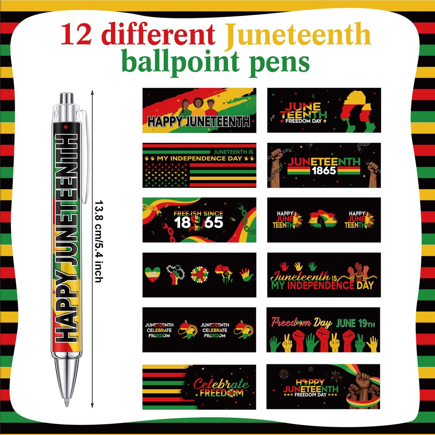 Cholemy 96 Pcs Juneteenth Pens Bulk Retractable Ballpoint Pens Black Ink Party Favors Freedom Day Gift Bag Stuffers Goodie Bag Fillers for Juneteenth Party Celebration June 19th Supplies