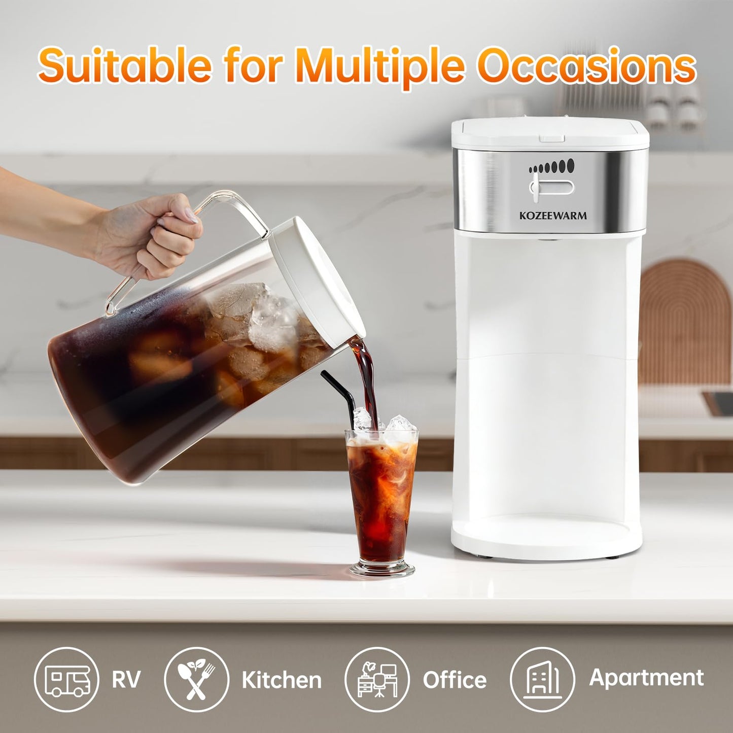 Iced Coffee Tea Maker With Reusable Filter Basket 3 QT Pitcher Iced Tea And Coffee Machine, Tea Makers For Iced Tea, Lattes, Lemonade And Flavored Water (3QT 2)