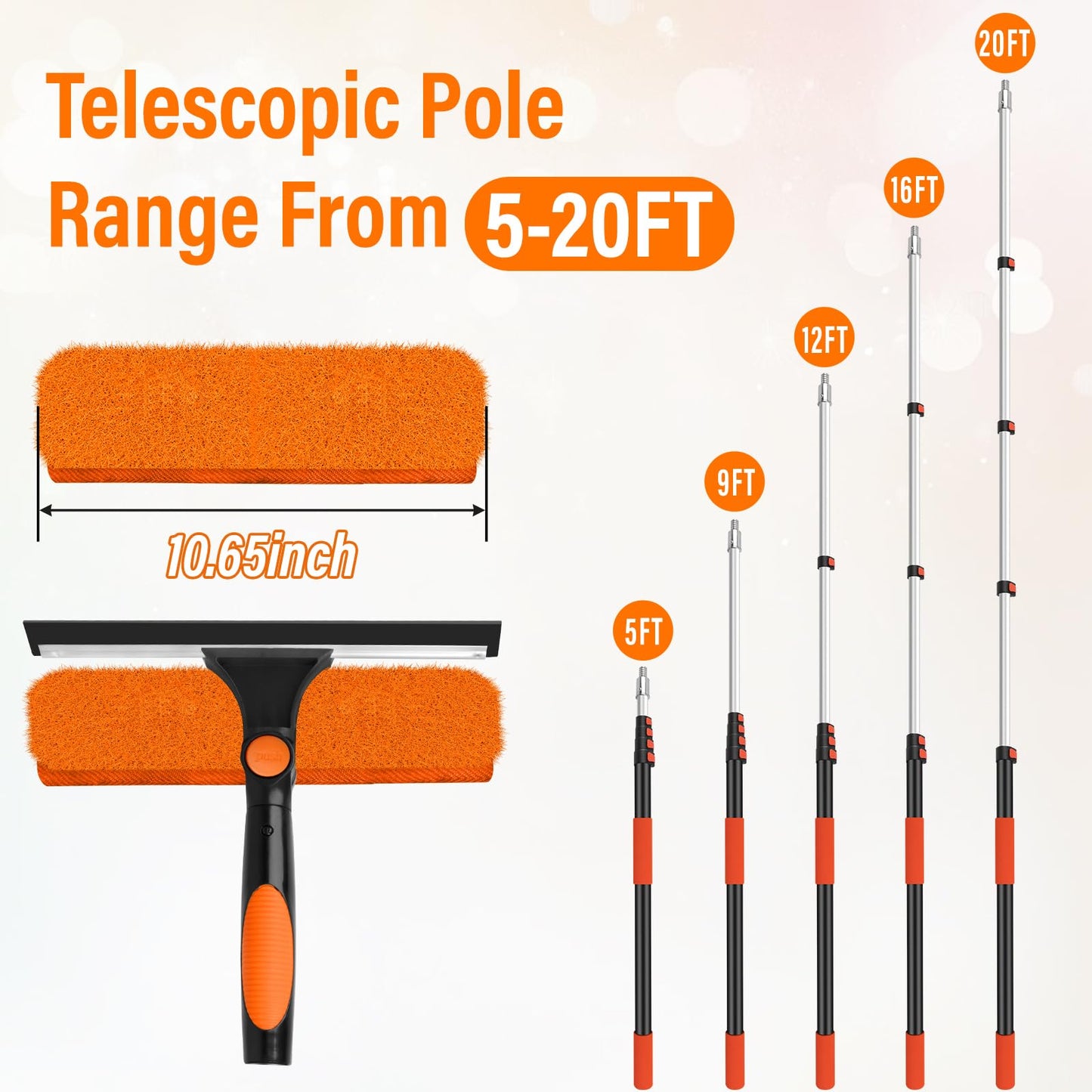 Jhkopqe 26FT Telescoping Window Squeegee Kit | 2-in-1 Professional Window Washer & Microfiber Scrubber with Extension Pole | High Reach Cleaning Tool for Outdoor, Indoor Windows & Glass