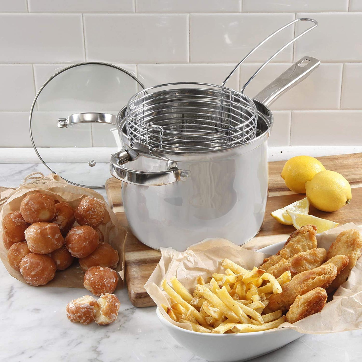 Oster 91537.03 Sangerfield 3.65-Quart Stainless Steel 3-Piece Deep Fryer Cookware Set – Durable Kitchen Frying Pots