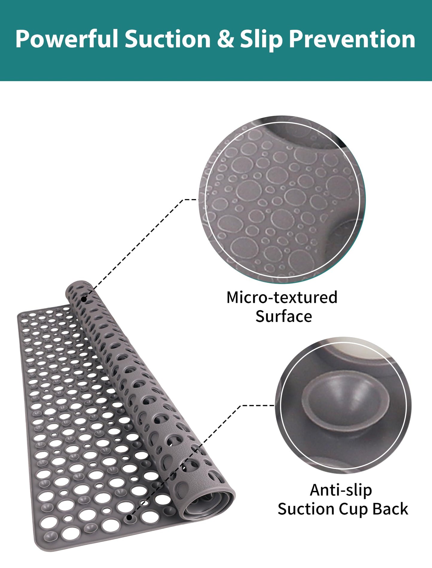 Extra Large Shower Mat, Yonala 47 x 32 Inch Non Slip Shower Mats for Inside Shower, Soft TPE Shower Floor Mat with Suction Cups and Drain Holes, Machine Washable Bathroom Shower Mat, Easy to Clean
