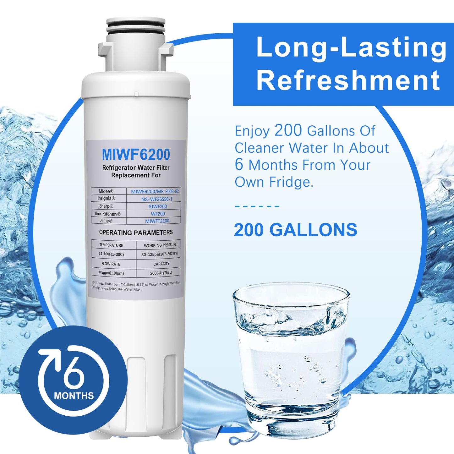 MIWF6200 Compatible with Midea MF-2008-R2 Insignia NS-WF26SS0-1 Zline MIWFT2100 Refrigerator Filter (3 Pack)