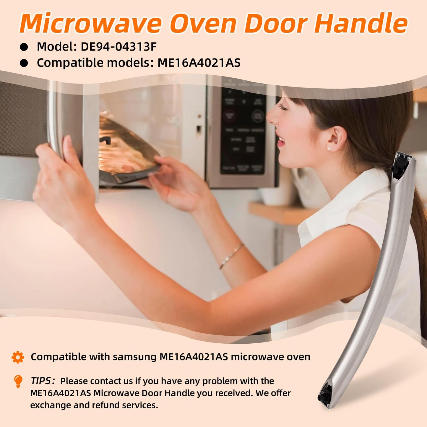 ME16A4021AS Microwave Door Handle, DE94-04313F Assembly Handle Compitable with Samsung Microwave Handle me16a4021as, Includes 2 Screws