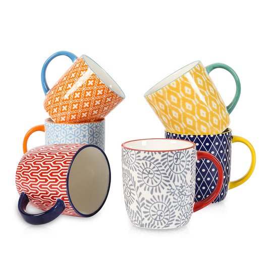 Selamica 10 oz Coffee Mugs Set of 6 with Handle, Coffee Cups Ceramic for Cappuccino Latte Cocoa Milk Tea, Dishwasher Microwave Safe, Assorted Colors