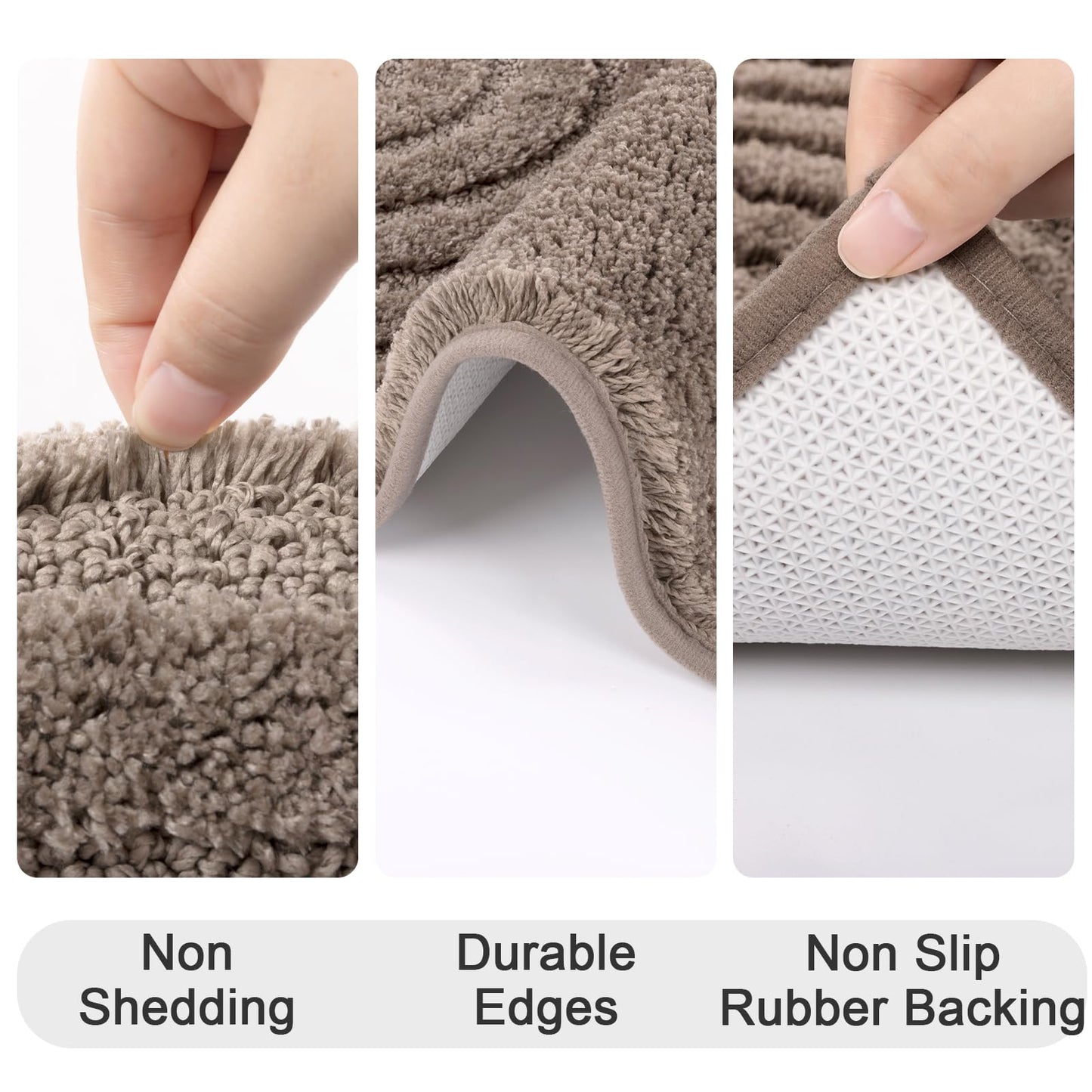 HEBE Bathroom Rugs Set 5 Piece, Plush Absorbent Bath Mats for Bathroom, Non Slip Machine Washable Bath Mat Set with Toilet Cover, Bath Runner and U-Shaped Contour Toilet Rug, Coffee