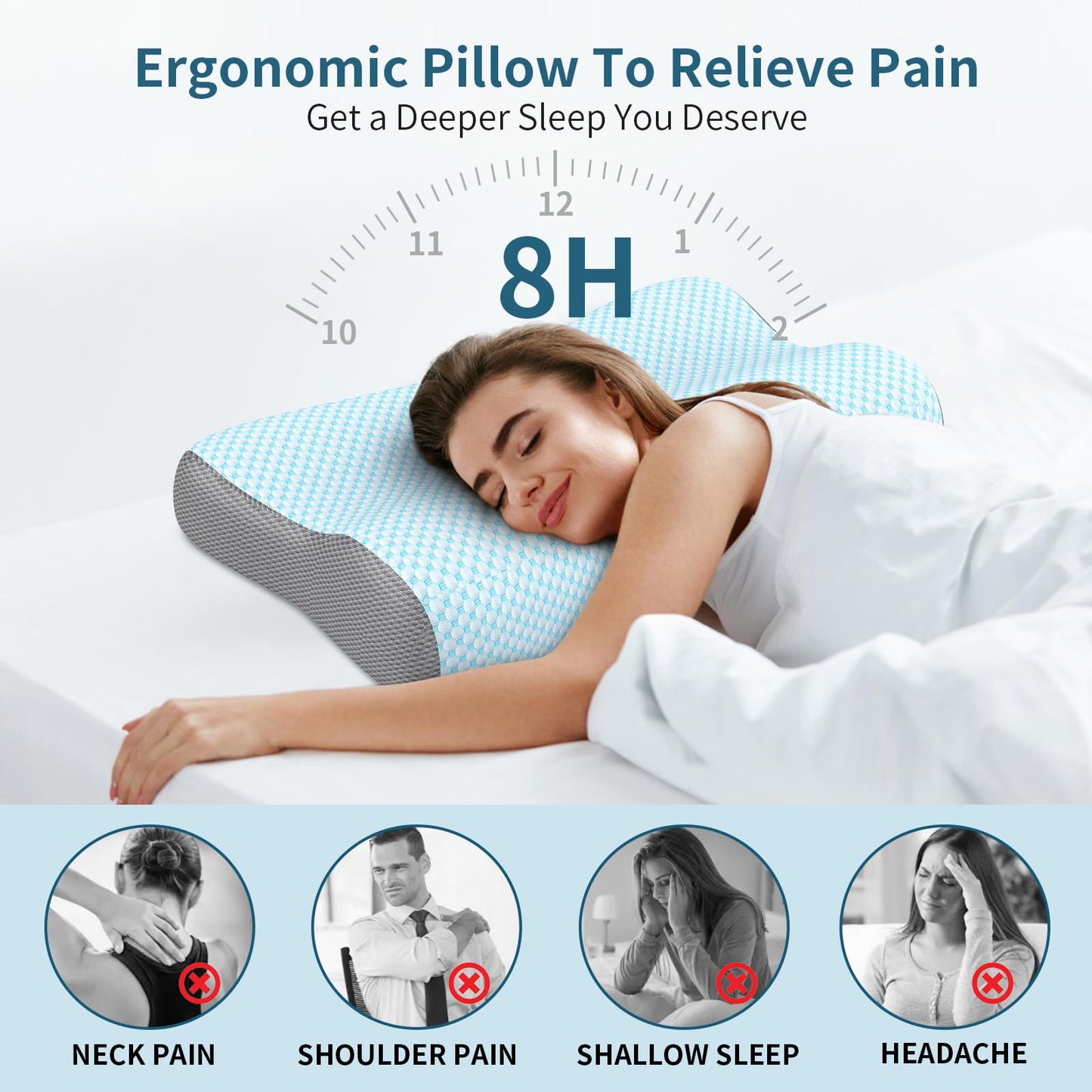 Cervical Neck Pillow for Pain Relief, Contour Memory Foam Pillows for Sleeping, Ergonomic Pillow Orthopedic Cooling Pillow Bed Pillow Neck Support for Side Back Stomach Sleepers