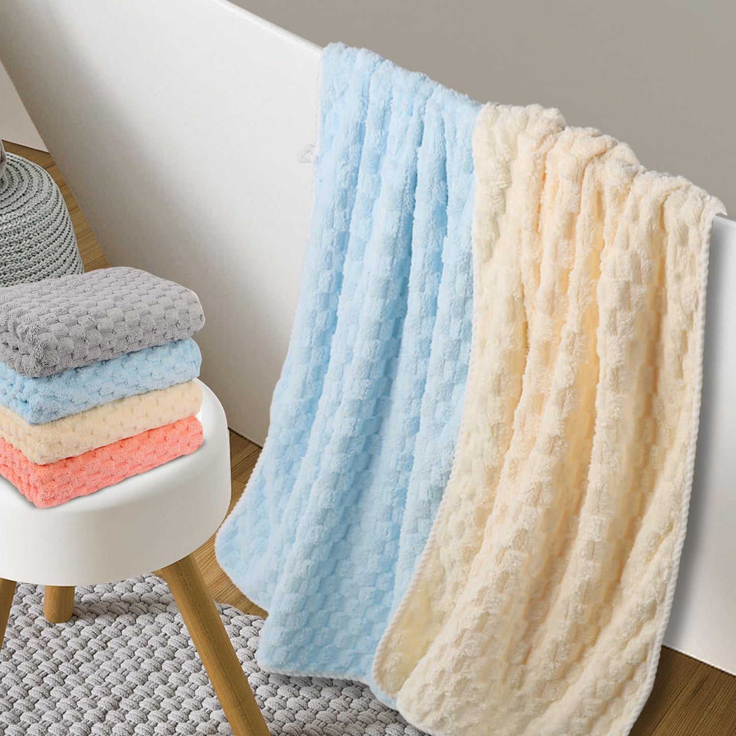meishiqi 4 Pack Microfiber Bath Towels Large, Super Absorbent, Quick Dry, Plush and Fluffy, 27.5″ x 55″, Luxury Towel Set for Bathroom, Spa, Gym, Travel - Mixed Colors
