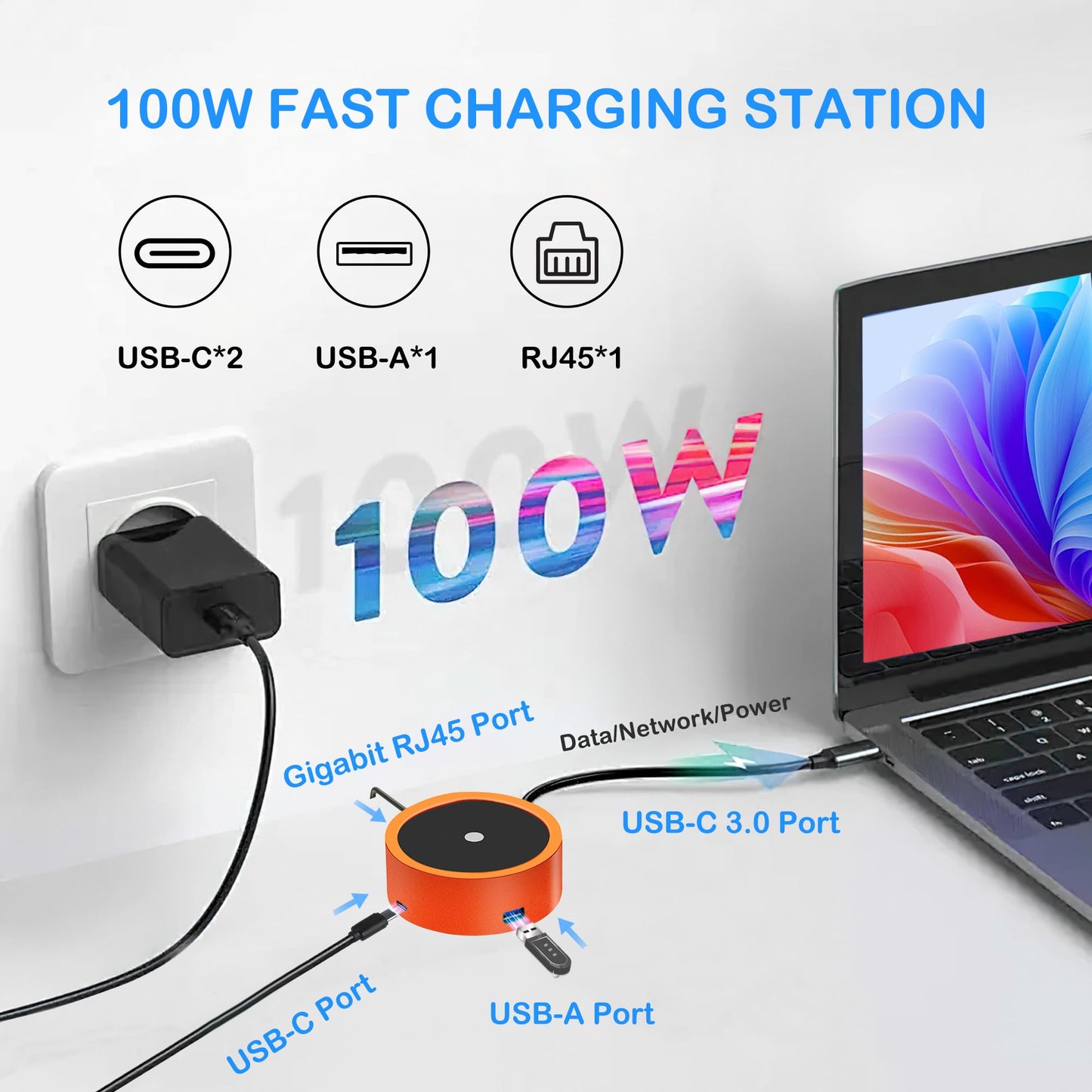 Magnetic Levitating Pen with Docking, Magnetic Floating Ballpoint Pen with 4 Ports, Multifunctional Hover Pen with 1000Mbps Ethernet, 100W Fast Charging, USB 3.0, Standing and Swing Freely Tech Toys