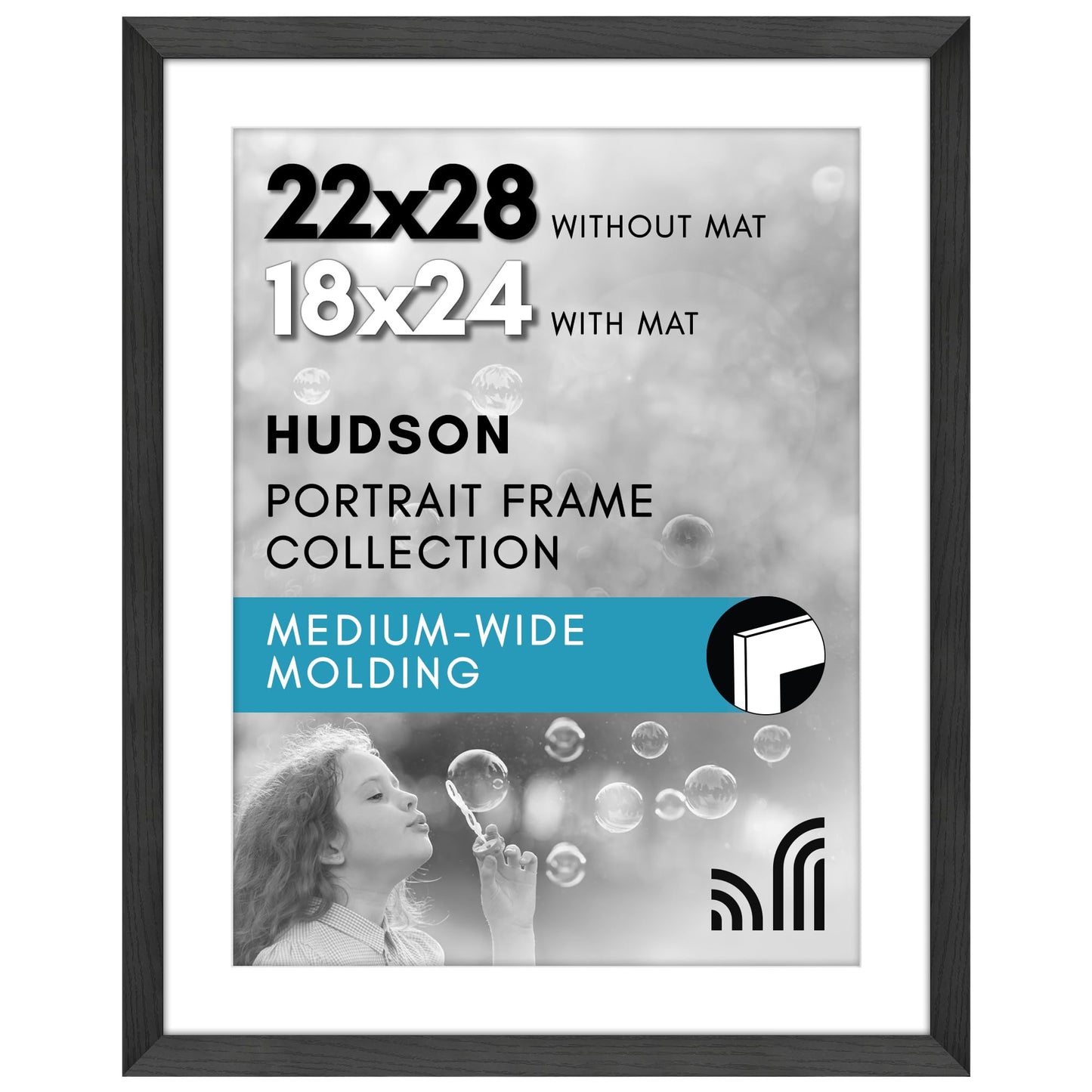 Americanflat 22x28 Poster Frame with Polished Plexiglass - Use as 18x24 Frame with Mat - Hudson Collection - Wide Picture Frames for Wall Display - Black