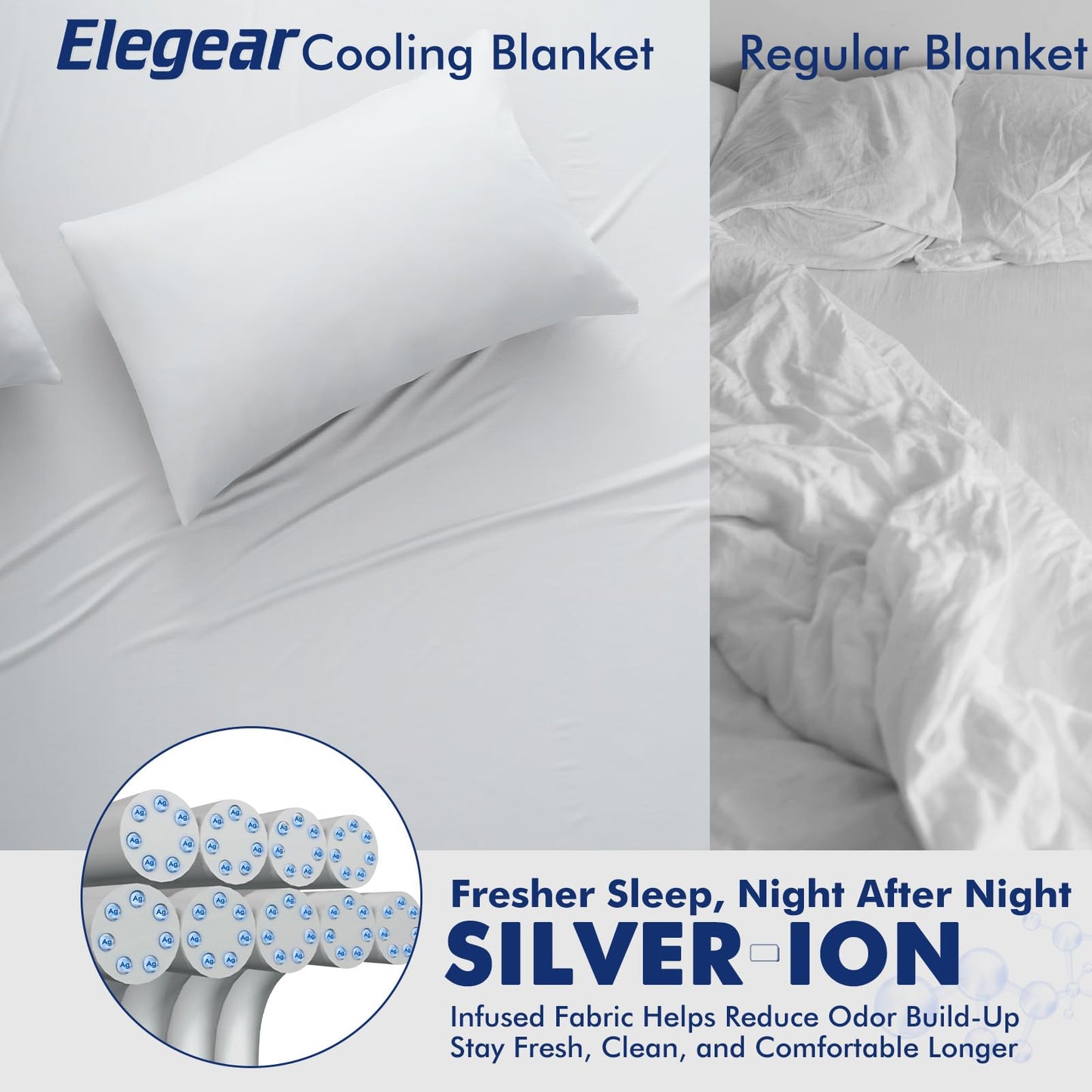 Elegear Silver Infused Cooling Blankets for Hot Sleepers, Upgraded Arc-Chill 3.0 Cool Fiber (Qmax>0.5), Odor Reduction & Hypoallergenic, Breathable Lightweight Cold Blanket for Night Sweats, Queen