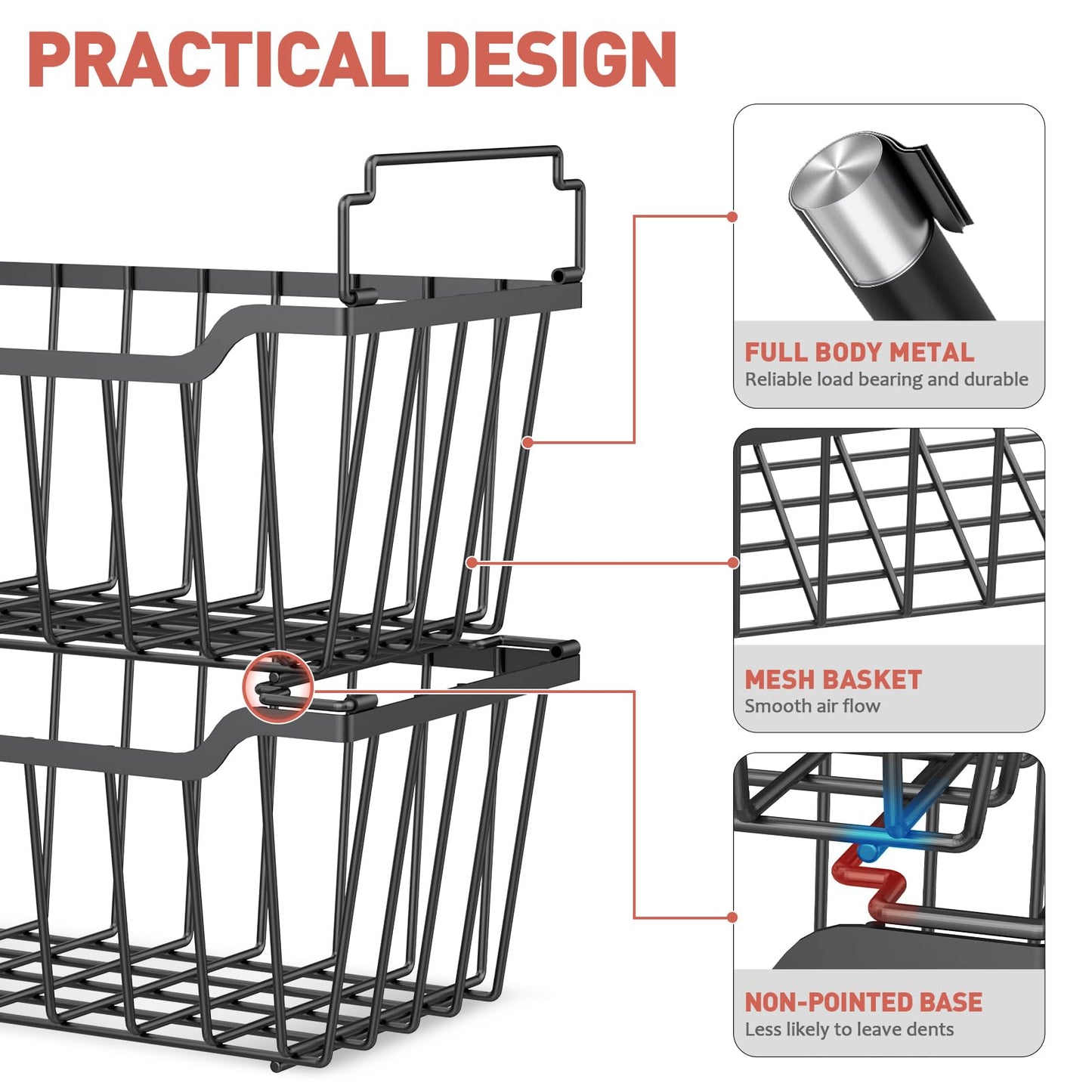 Goovilla Freezer Organizer Bins with Foldable Handle, 8 Pack Stackable Freezer Baskets for 3.5-7 Cu.FT Deep Chest Freezer Organization, Coated Metal Freezer Storage Bins with Better Space Utilization