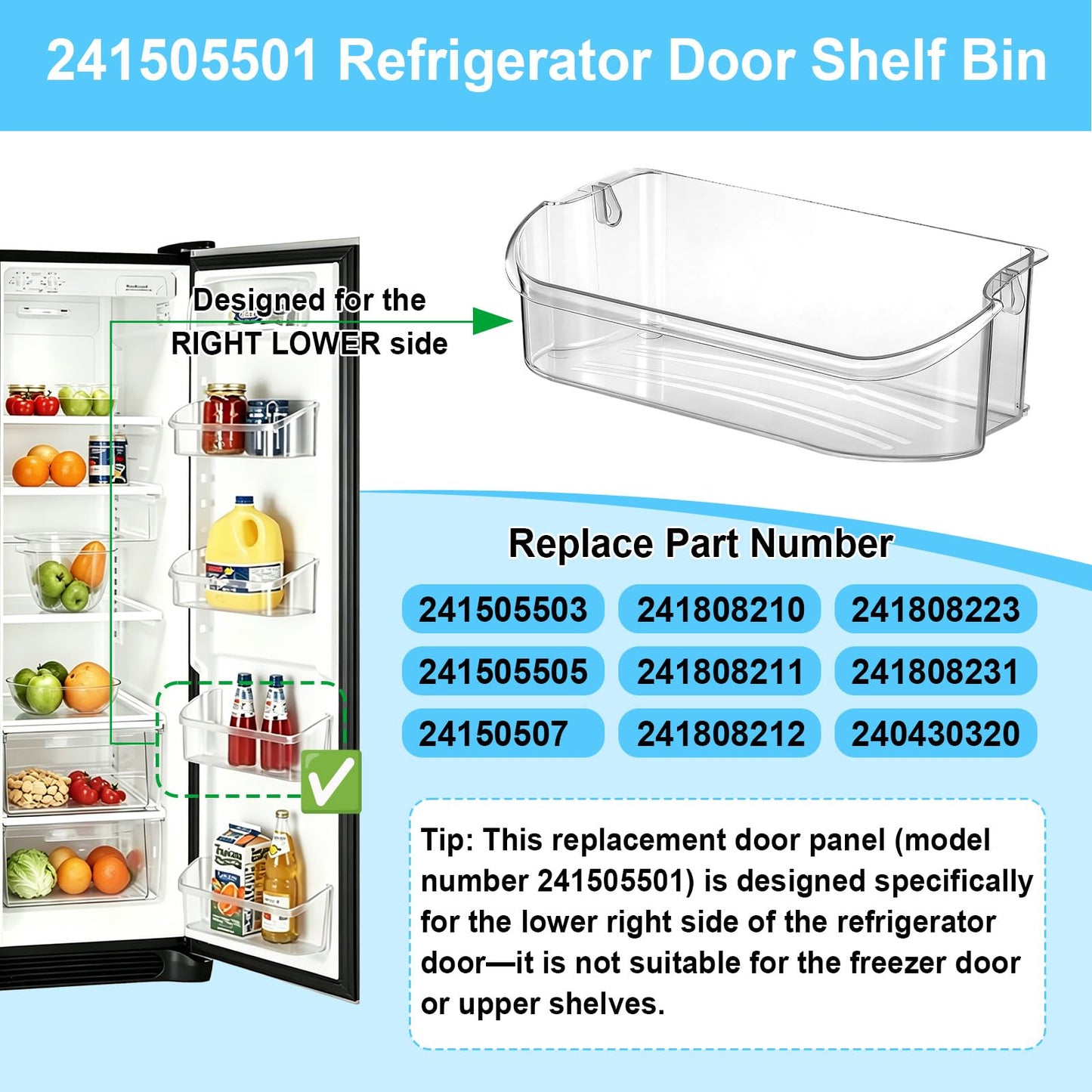 UPGRADED 241505501 Refrigerator Door Bin Compatible with Frigidaire Kenmore Electrolux Refrigerator Door Shelf Replace for FFSC2323TSA FFSC2323TS0 LFSC2324VF6 FGSC2335TFB FGSC2335TF0 LGHK2336TF0