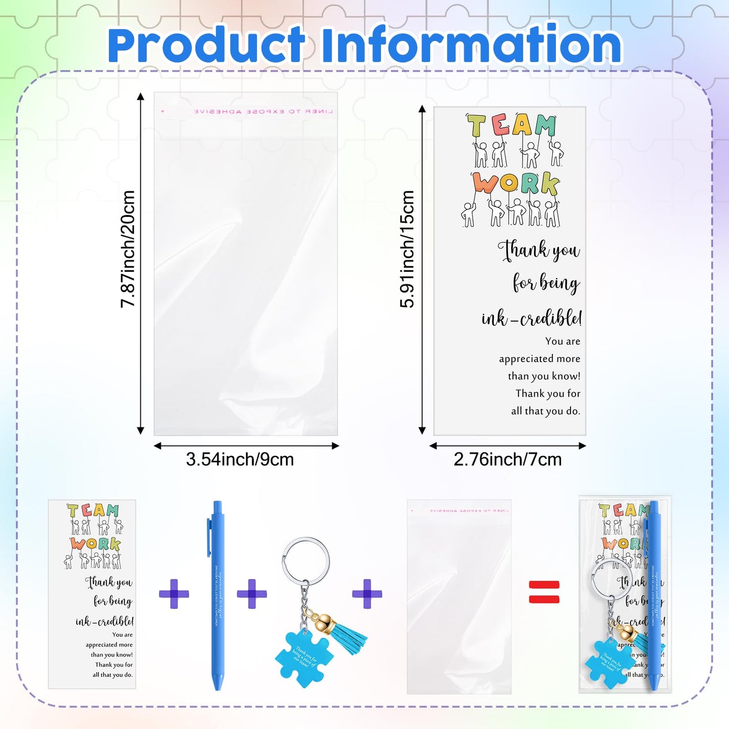 Sayglossy 50 Set CNA Week Gifts Bulk 2026 End of Year Graduation Gifts for Teacher Nursing Assistant Office Staff Appreciation, Team Work Pens & Inspirational Puzzle Piece Keychains & Thank You Cards