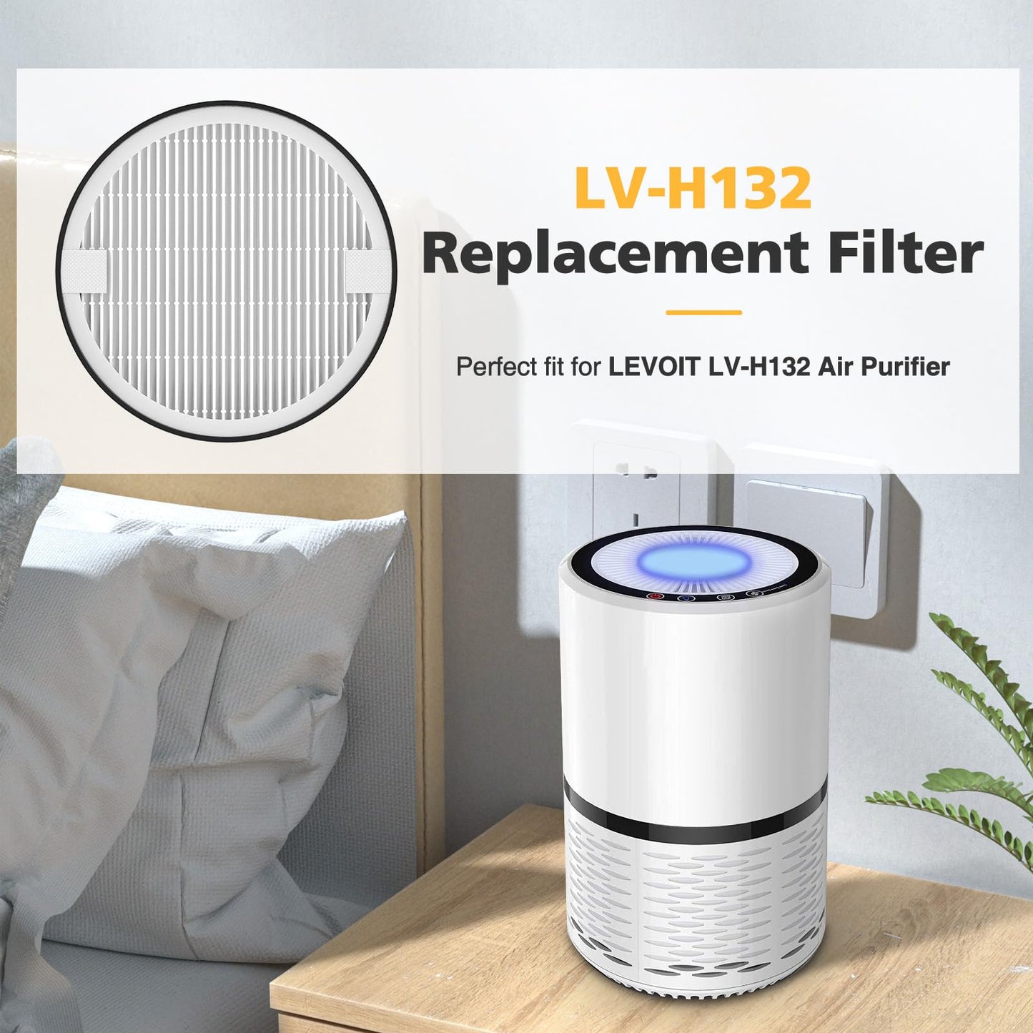 LV-H-132 Replacement Filter Compatible with LEVOIT LV-H-132 Air Puri-fier Replacement Filter, Part # LV-H-132-RF, 2 Pack