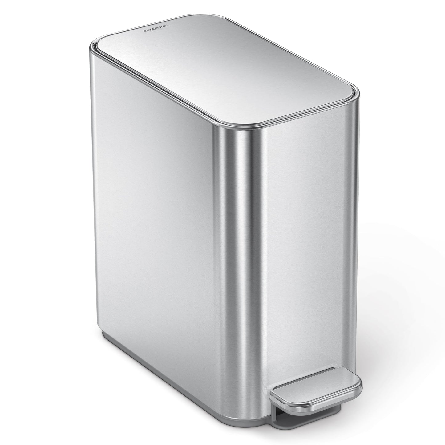 simplehuman Slim Step Can, 5L / 1.3 Gallon Compact Bathroom Trash Can, Liner Pocket®, Sleek Internal Hinge, 150,000-Step All-Steel Pedal, Lid Shox® Silent Close, Brushed Stainless Steel
