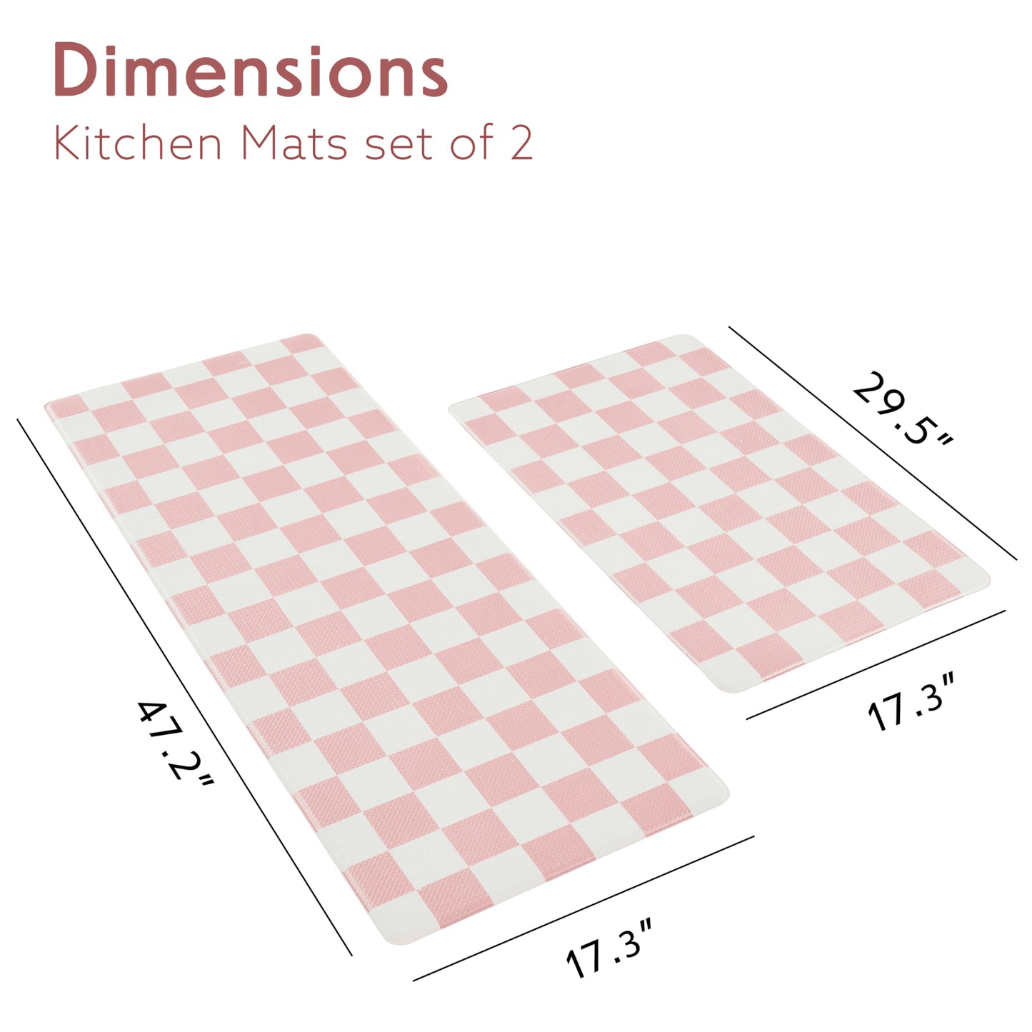 Ohocut Pink Checkered Kitchen Mats for Floor Set of 2, 2 Pcs Cushioned Non Slip Runner Rugs for Kitchen/Sink/Laundry, Comfort Aesthetic Cute Anti-Fatigue Foam Floor Mat 17.3"x29.5"+17.3"x47.2"