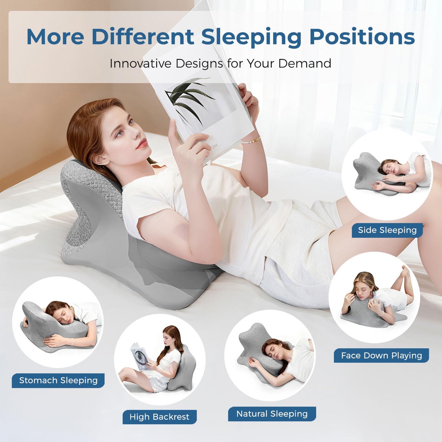 YRuiSofut Reading Pillow for Bed, Leaning, Lying and Prone, Ergonomic Memory Foam Bed Wedge Pillow for Headboard, Floor Cushions, Chin & Back Support Pillows on Bedrest Couch Floor- Grey