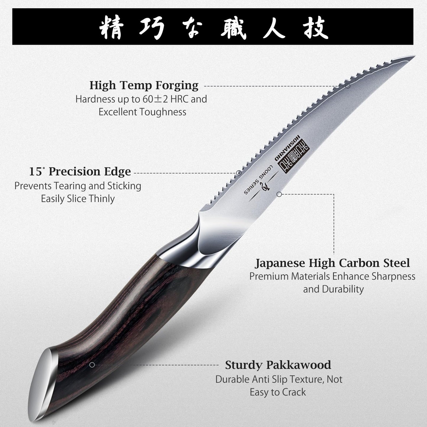 HOSHANHO 5 inch Tomato Knife, Ultra Sharp Japanese High Carbon Stainless Steel Tomato Slicer Knife, Professional Kitchen Knife for Cutting Vegetables and Fruits