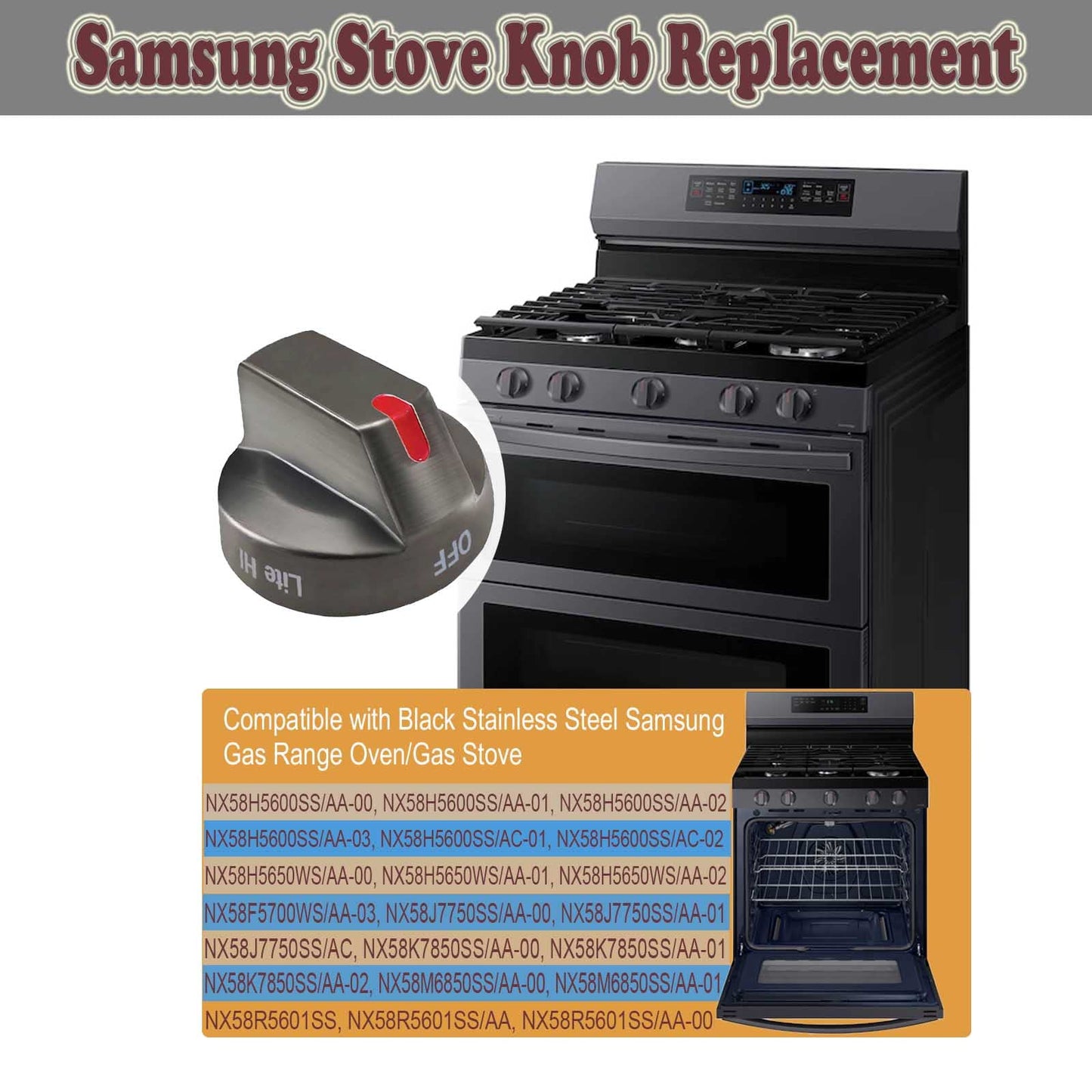 𝙐𝙥𝙜𝙧𝙖𝙙𝙚𝙙 𝗦𝗮𝗺𝘀𝘂𝗻𝗴 𝗦𝘁𝗼𝘃𝗲 𝗞𝗻𝗼𝗯 Replacement | Gas Range Oven Burner Stove Knob for Samsung NX58M6850SG, NX58J7750SG, NX58J5600SG, NX58K7850SG NX58K7850SG - 5 Pack
