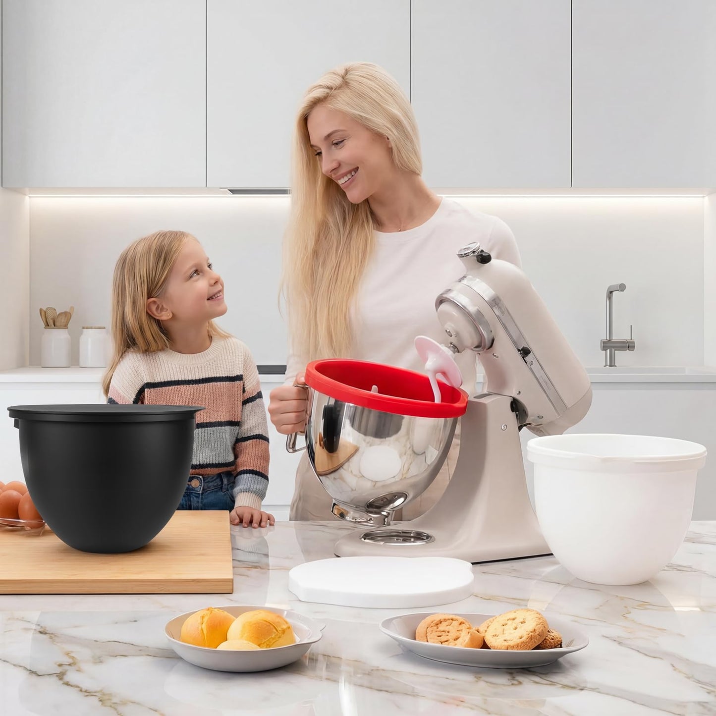 GuanQiao Silicone Bowl Liners for 5 Qt KitchenAid Mixers, 3 Liners with Lids