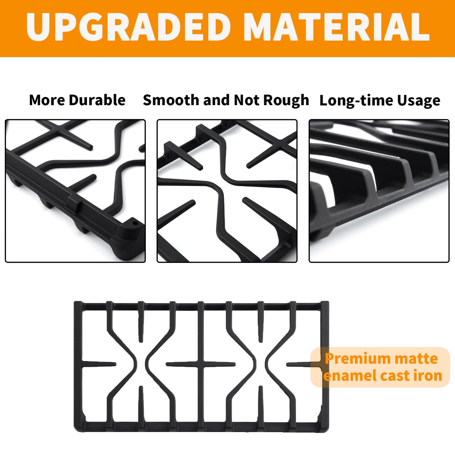 Upgraded WB31X27151 WB31X24736 Stove Grate Replacement for GE Stove Parts 19.6’’ x 10’’ Cast Iron Range Grate GE Range Surface Burner Grate General Electric Gas Cooktop Side Grate Rack