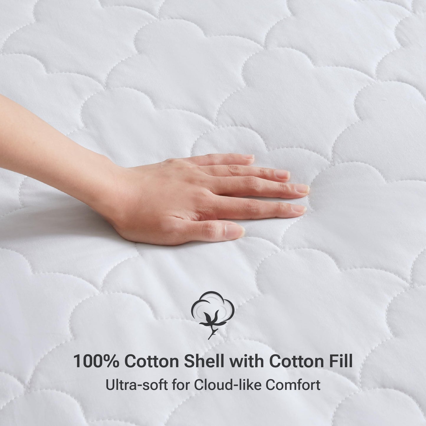 Sleep Philosophy Queen Mattress Pad, Cotton Mattress Protector Classic Cloud Quilted Bed Cover, All Natural Breathable Mattress Topper Fitted Pocket Fits Up to 18", Machine Washable, White