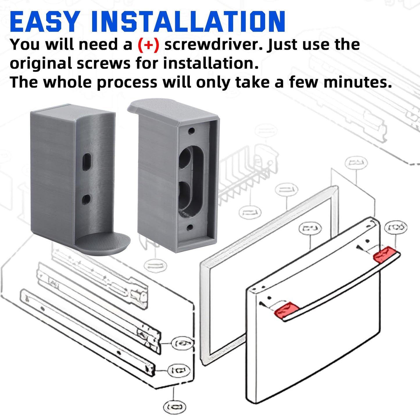 WIKIBB Refrigerator Door Handle Repair Kit Compatible with LG Refrigerator Door Replacement Handles Kit for LG 3651JA2268G LRFC25750SB LRFD25850ST Freezer Door Handle, 2PCS Silver