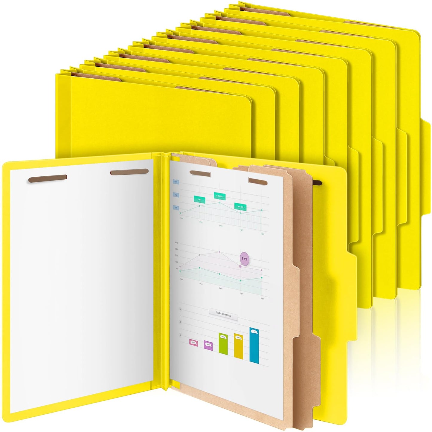 Skyygemm 12 Pcs Classification Folders Letter Size Bulk - 2 Dividers Pressboard File Folder with 3. 5 Inch Expansion, 2 Prongs Fastener, Heavy Duty Office File Organizer for Teacher Medical (Yellow)