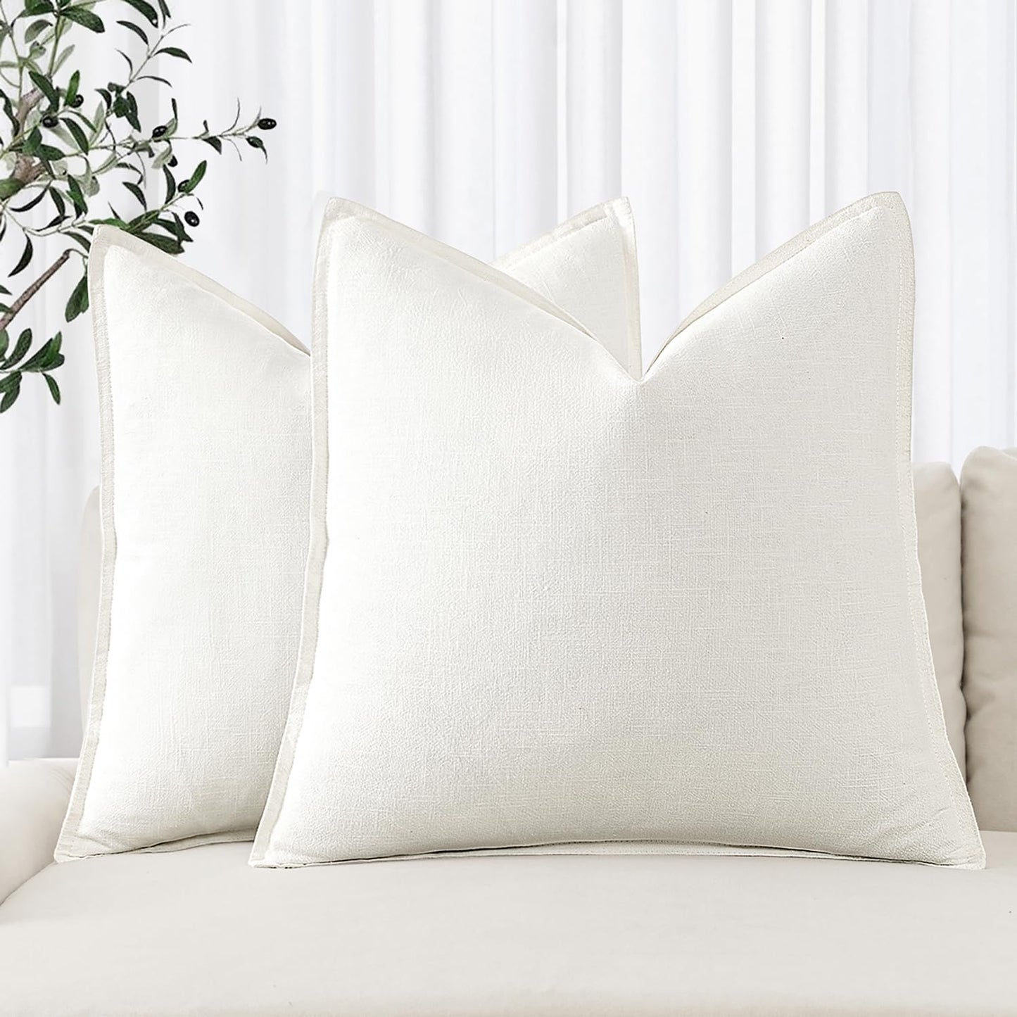 MIULEE Decorative Linen Euro Sham Pillow Covers 26x26 Cream White Boho Farmhouse Neutral Couch Throw Pillows for Bed Pack of 2 Accent Modern Pillowcase Sofa Livingroom Home Decor