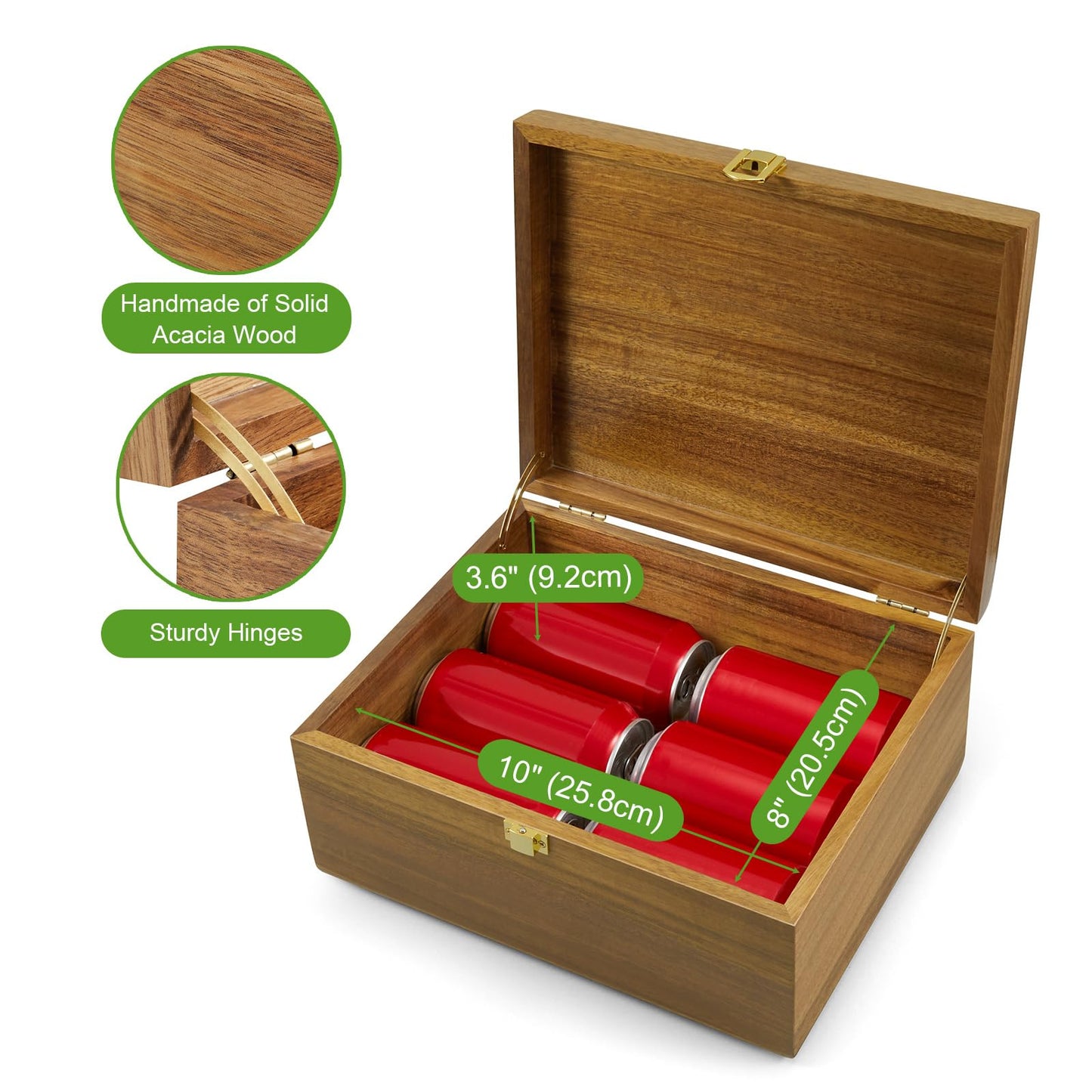 DRASTAR Wooden Keepsake Box, Large Acacia Storage Memory Box with a Hinged Lid for Crafts and Photo Storage