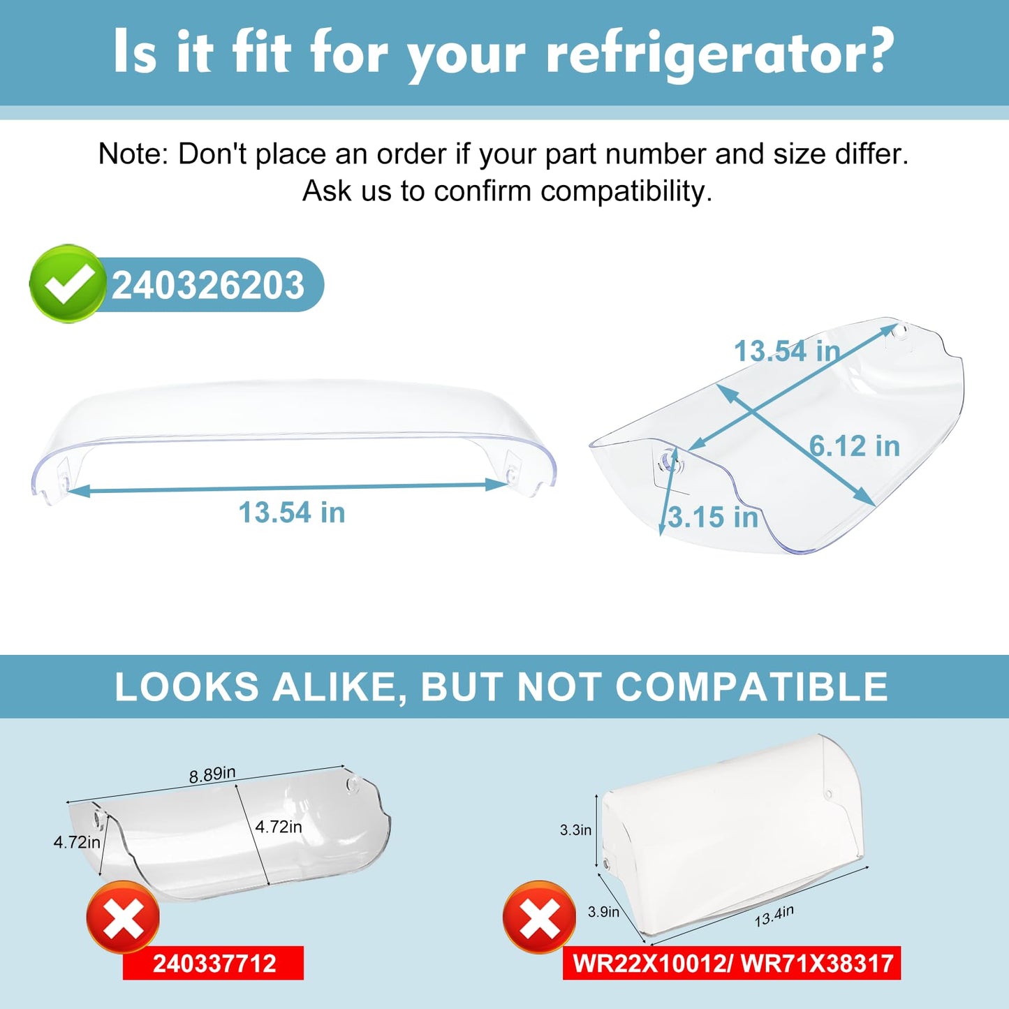 240326203 Refrigerator Dairy Door Compatible with frigidaire: DGHS2644KF3, DGHX2655TFC, FFHS2611LBB, FFHS2611LW8 etc. Replace Dairy Bin Cover AP2115795, PS429785, 240326206 etc.