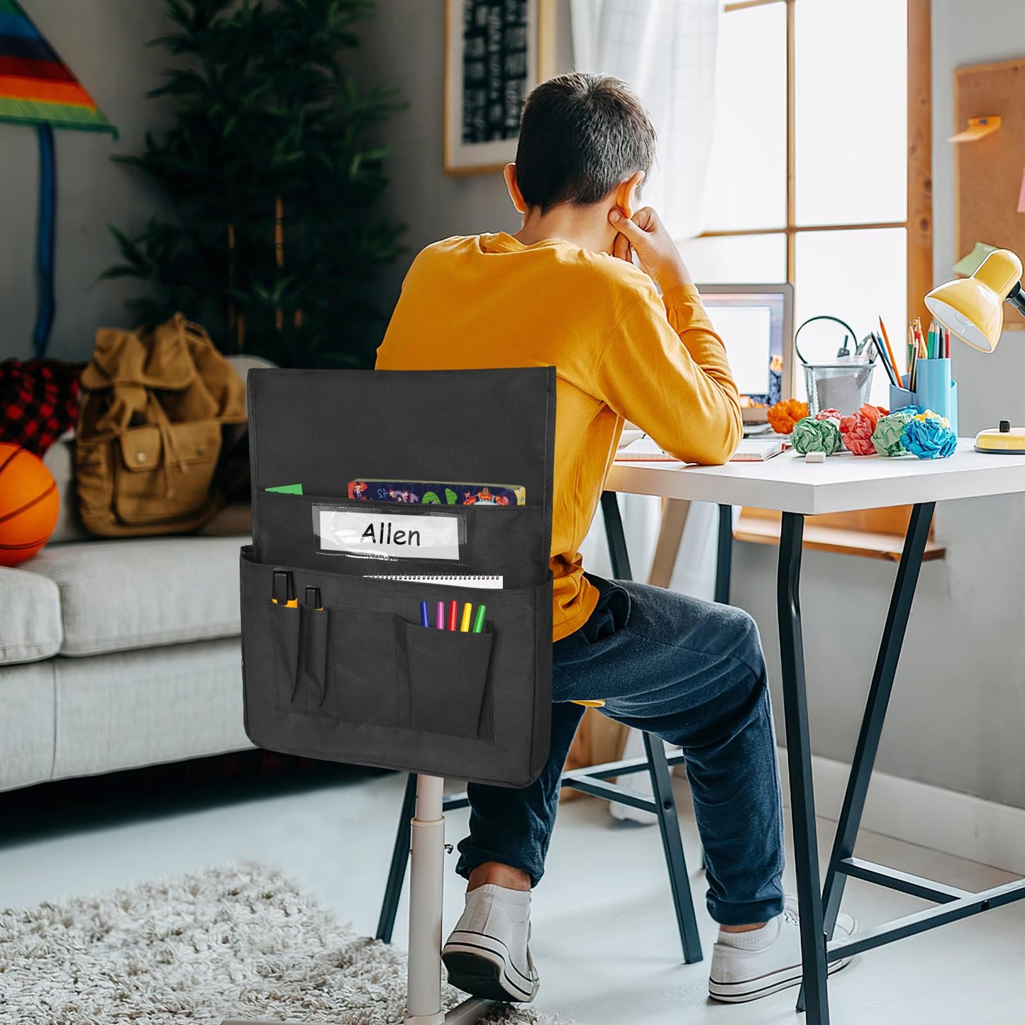 RSUARSUA Chair Pockets for Classroom 12 Pack 15 x 19 Inch Chairback Buddy Pocket Chart Seat Back Organizer Student Storage with Lable Slot for Classroom Kindergarten School Home (Black)