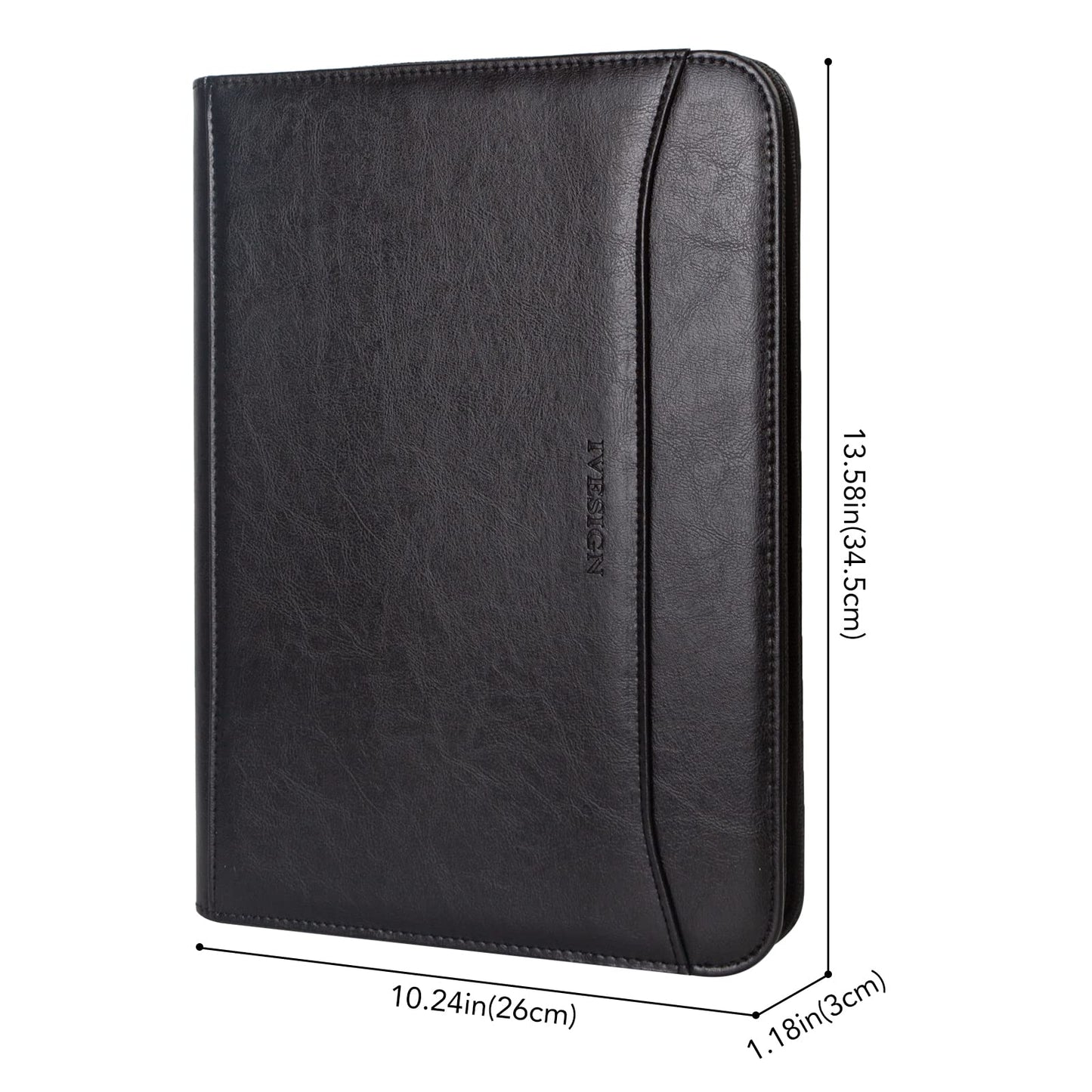 IVESIGN Zippered Padfolio for Women & Men Resume Portfolio Folder Vegan Leather Salesman Business Organizer Planner,with Writing Pad Interior 10.1 Inch Tablet Sleeve Black