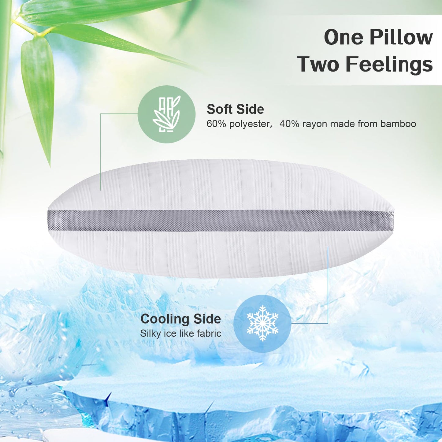 Meoflaw Cooling Pillows Standard Size Set of 2,Shredded Memory Foam Bed Pillows for Sleeping,Standard Pillows for Back & Side Sleepers,Adjustable Standard Size with Washable Cover