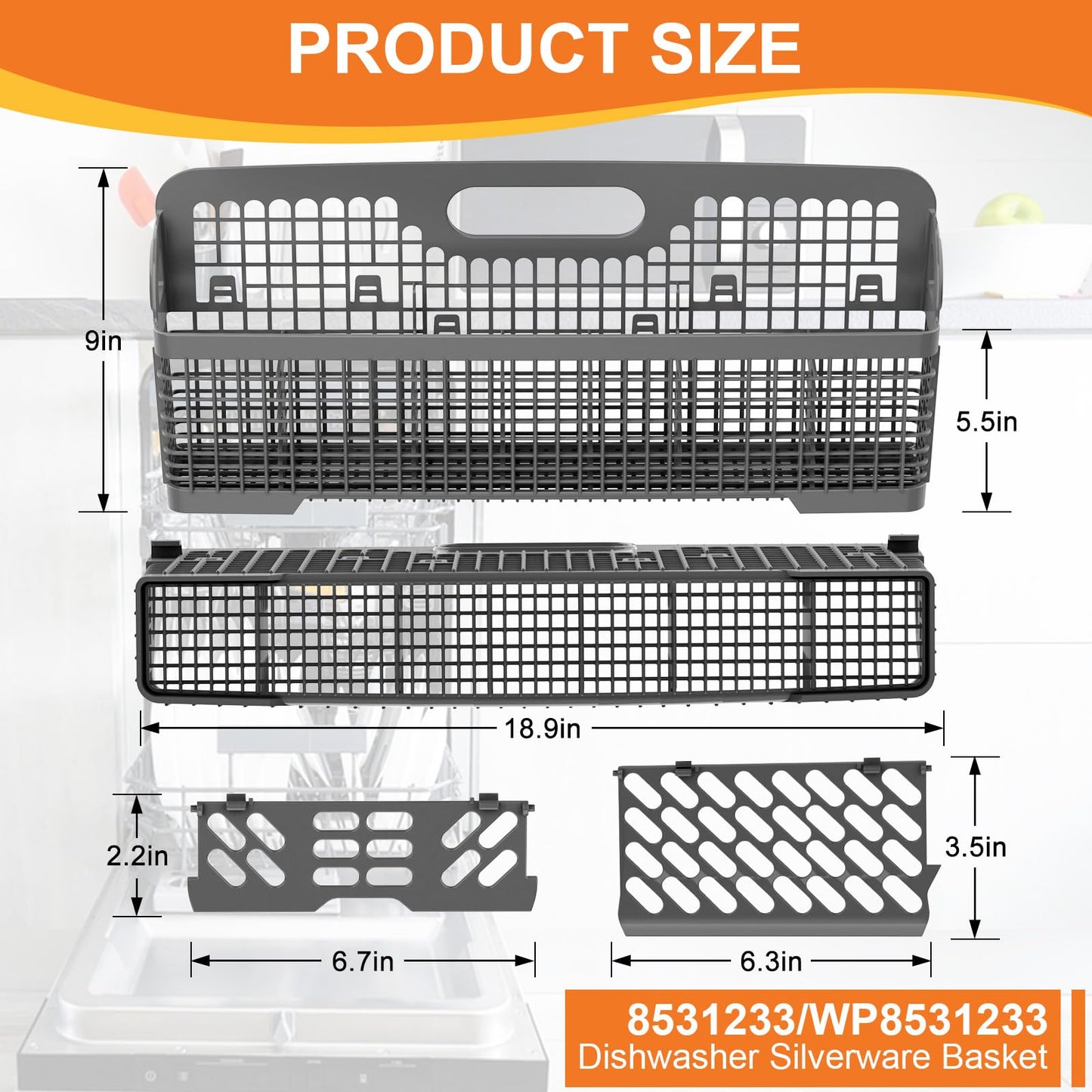 UPGRADED 8531233 WP8531233 Dishwasher Silverware Basket For Whirlpool Kenmore Kitchenaid Dishwasher Silverware Basket Replacement Kitchen Aid Dishwasher Utensil Basket Universal Holder Dishwasher Rack