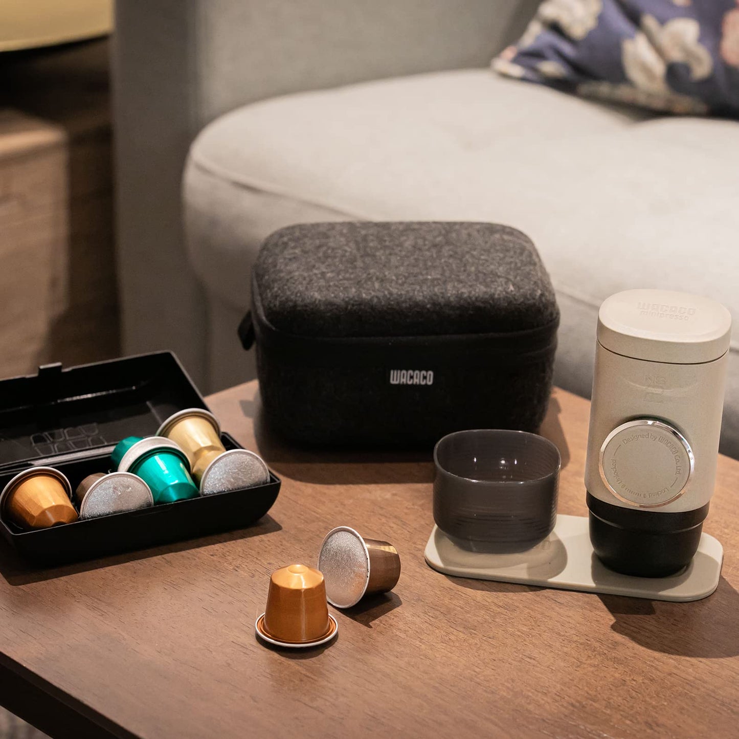 WACACO Minipresso NS2 Case, Protective Case with Capsule Box, Coaster, and Towel, Accessory for Minipresso NS2 Machine